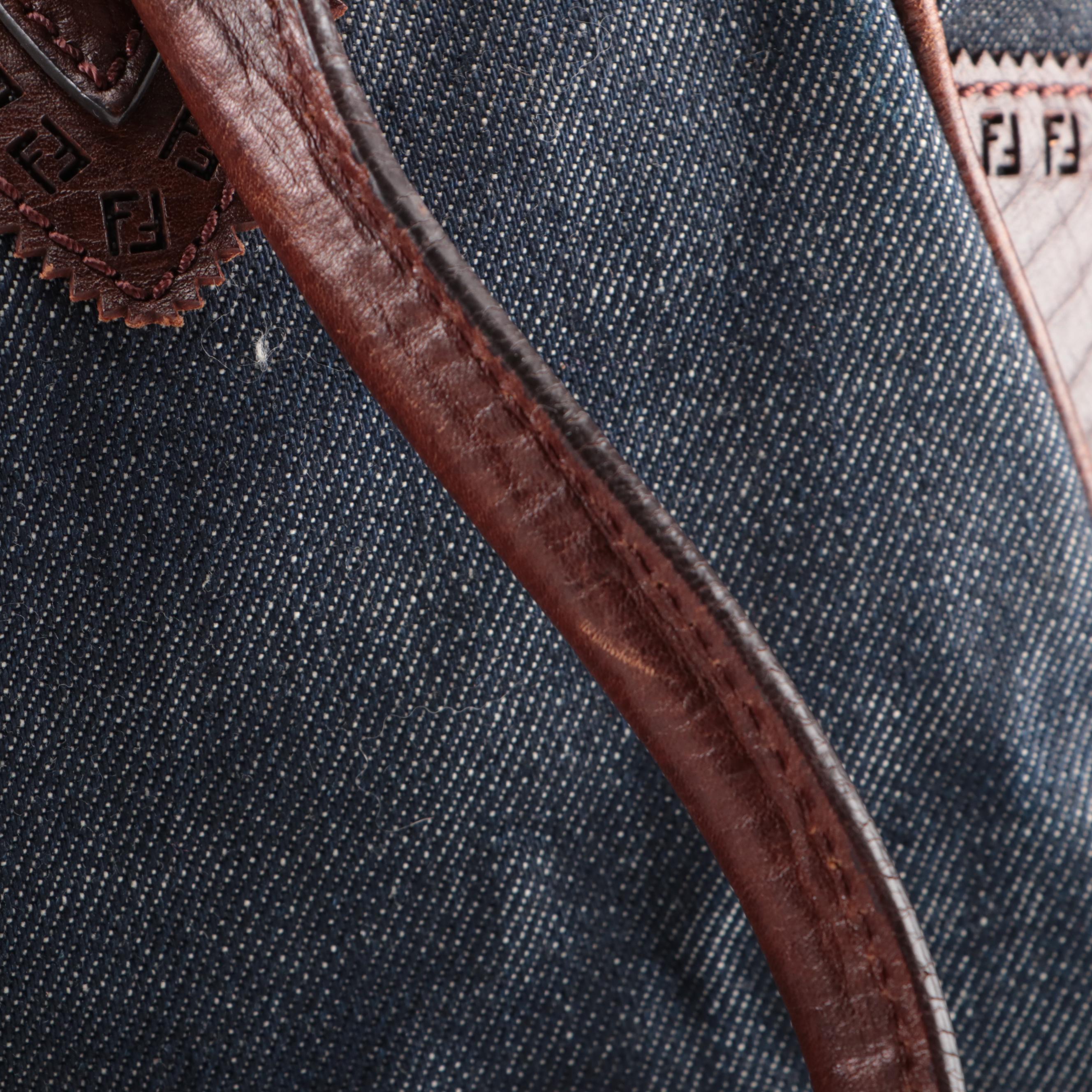 Fendi Du Jour Tote Bag in Denim and Perforated Leather Trim