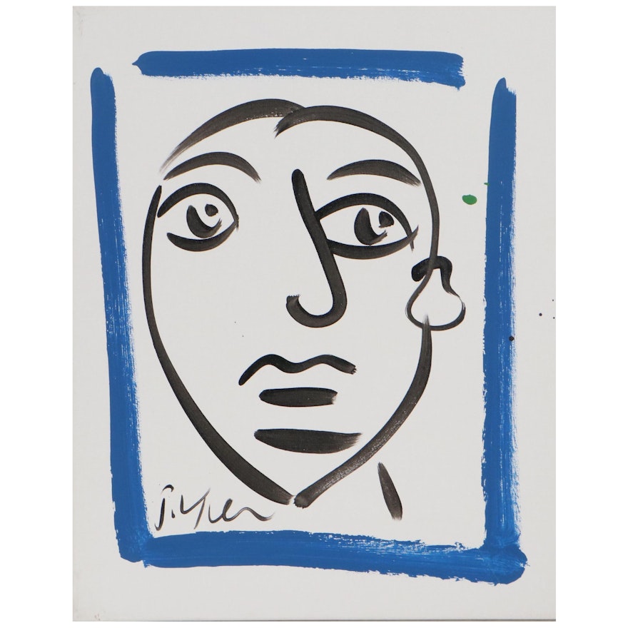 Peter Keil Abstract Portrait Acrylic Painting "Blue Boy"