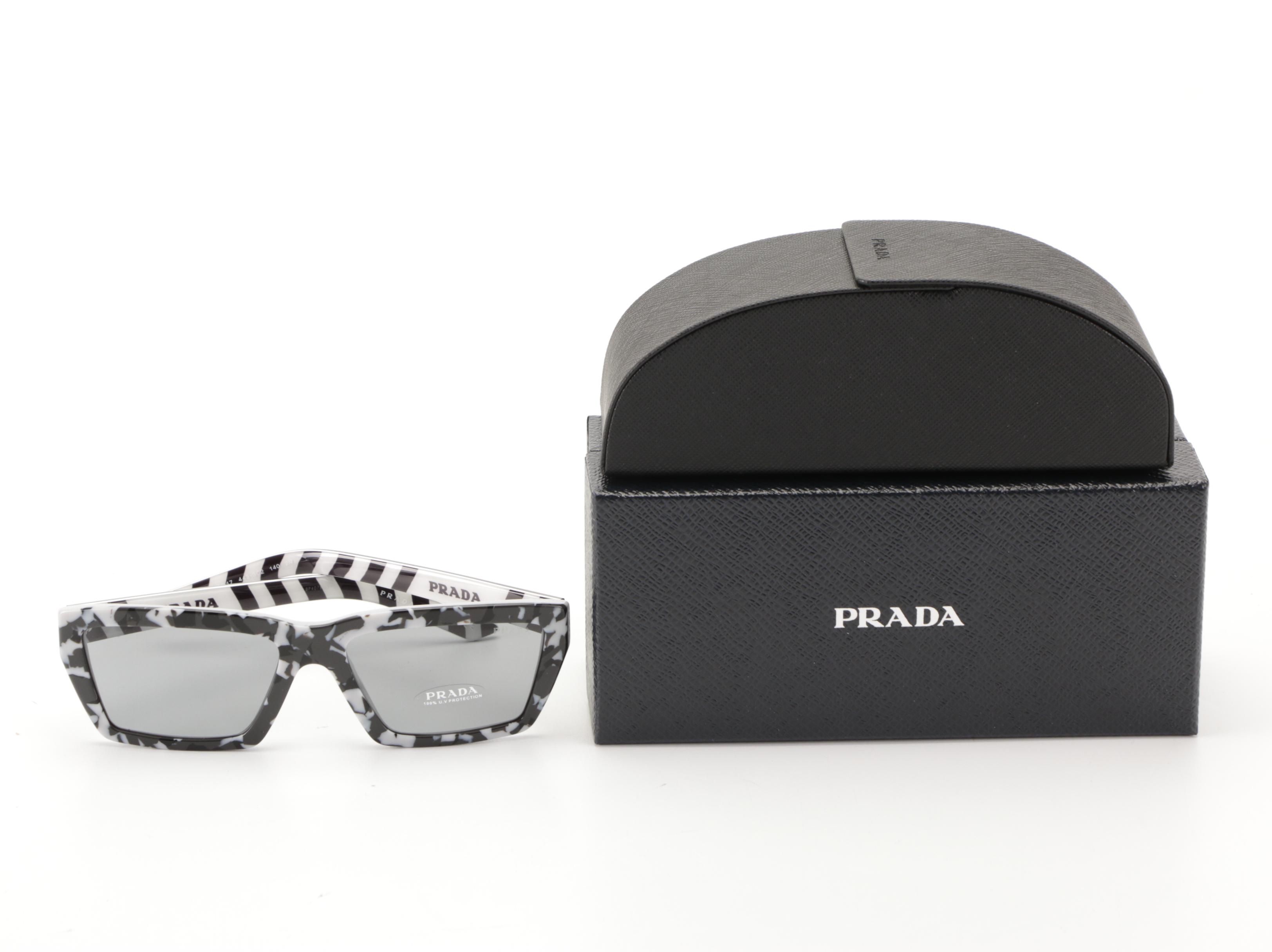 Prada SPR04V Marbled Black/White Frame Sunglasses with Case and Box
