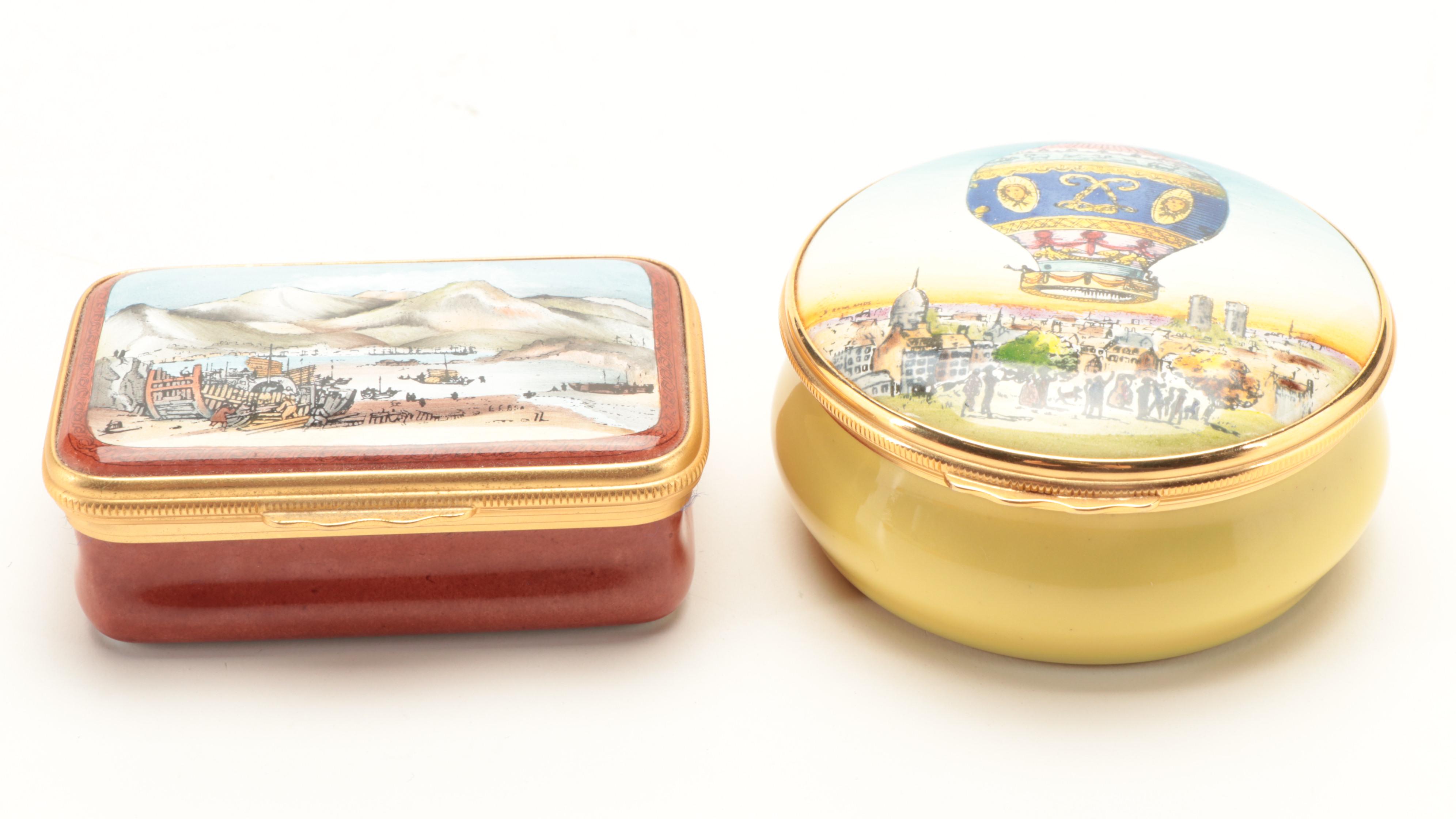 Halcyon Days Enameled Copper Hong Kong Harbour and Balloon Boxes