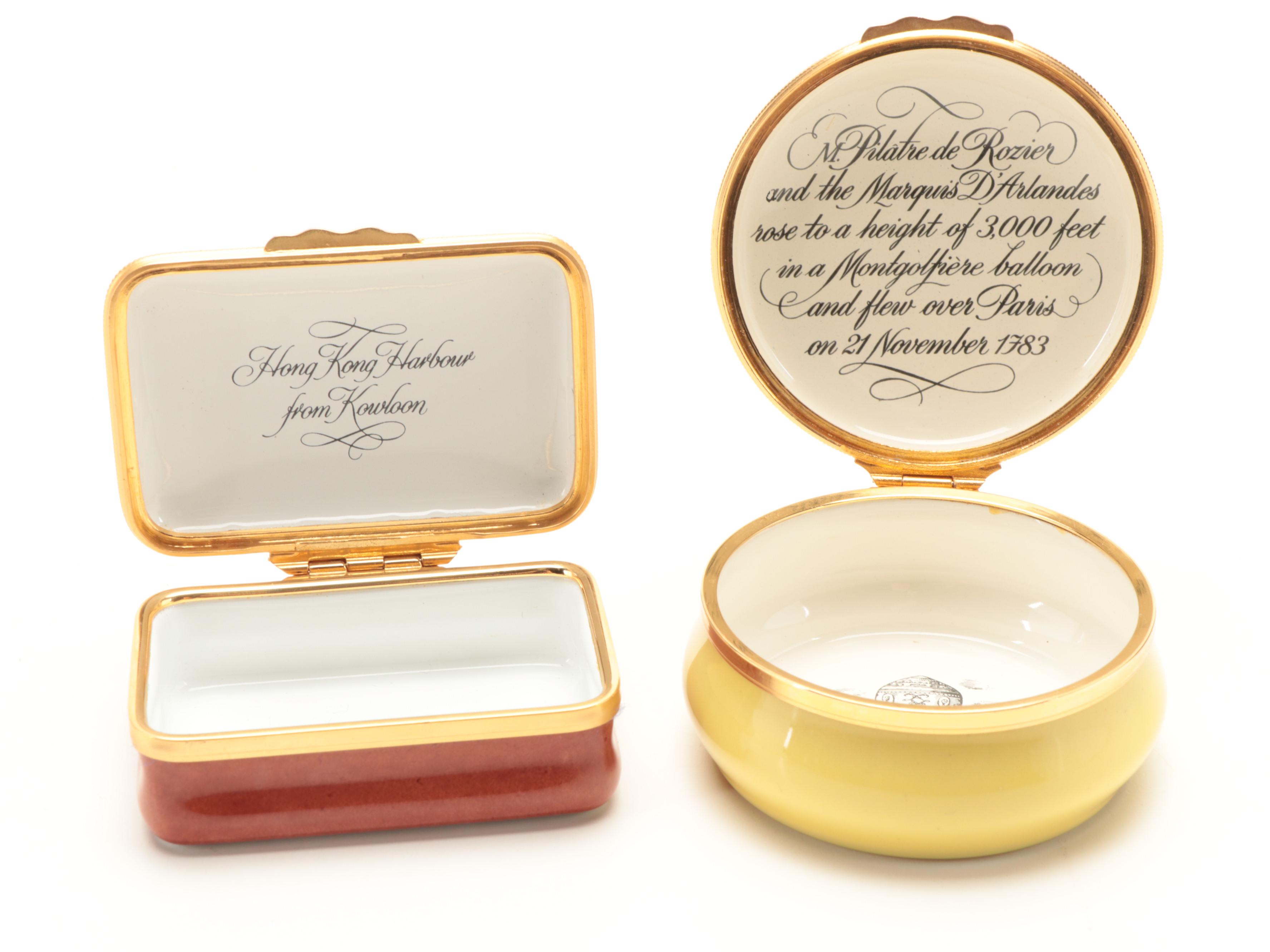 Halcyon Days Enameled Copper Hong Kong Harbour and Balloon Boxes