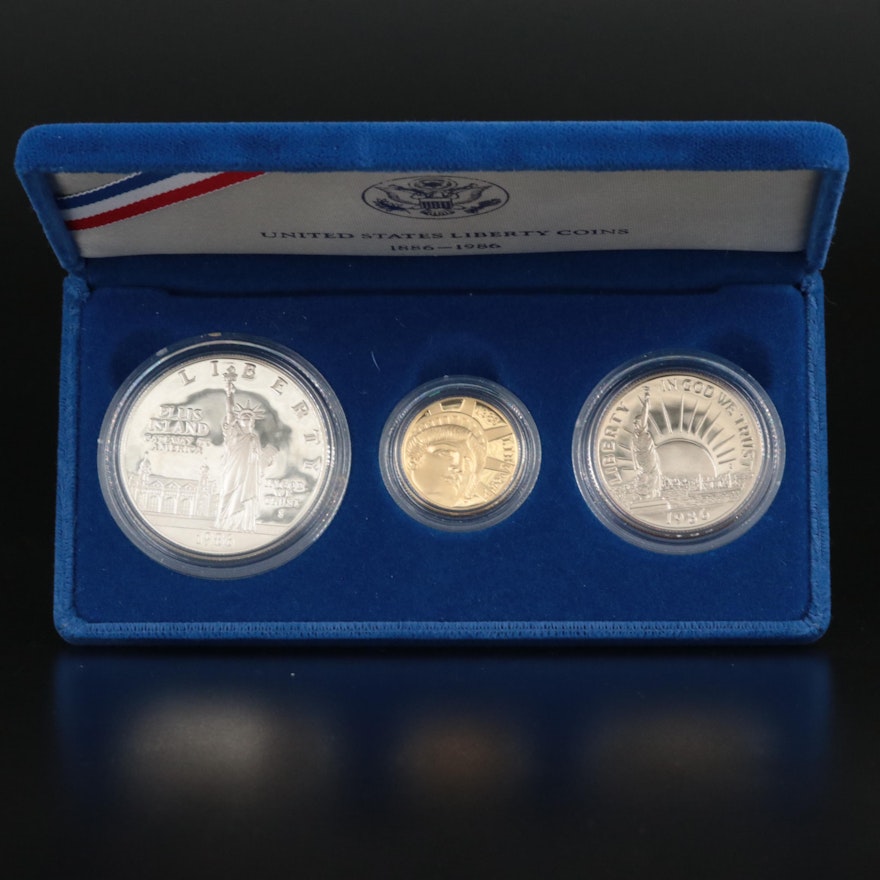 1986 Liberty Commemorative Proof Three-Coin Set, Including $5 Gold