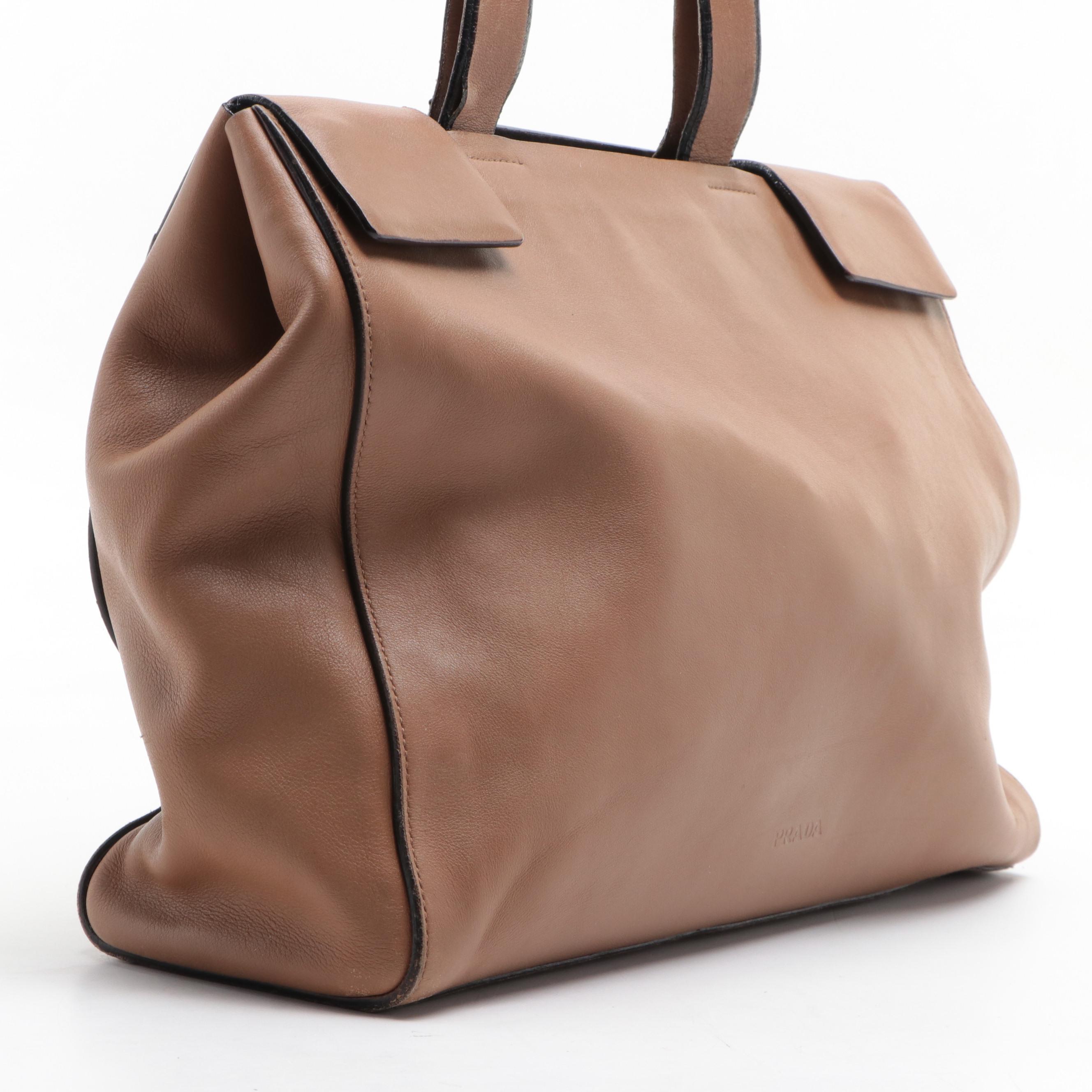 Prada Horizontal Tote Bag in Brown Leather
