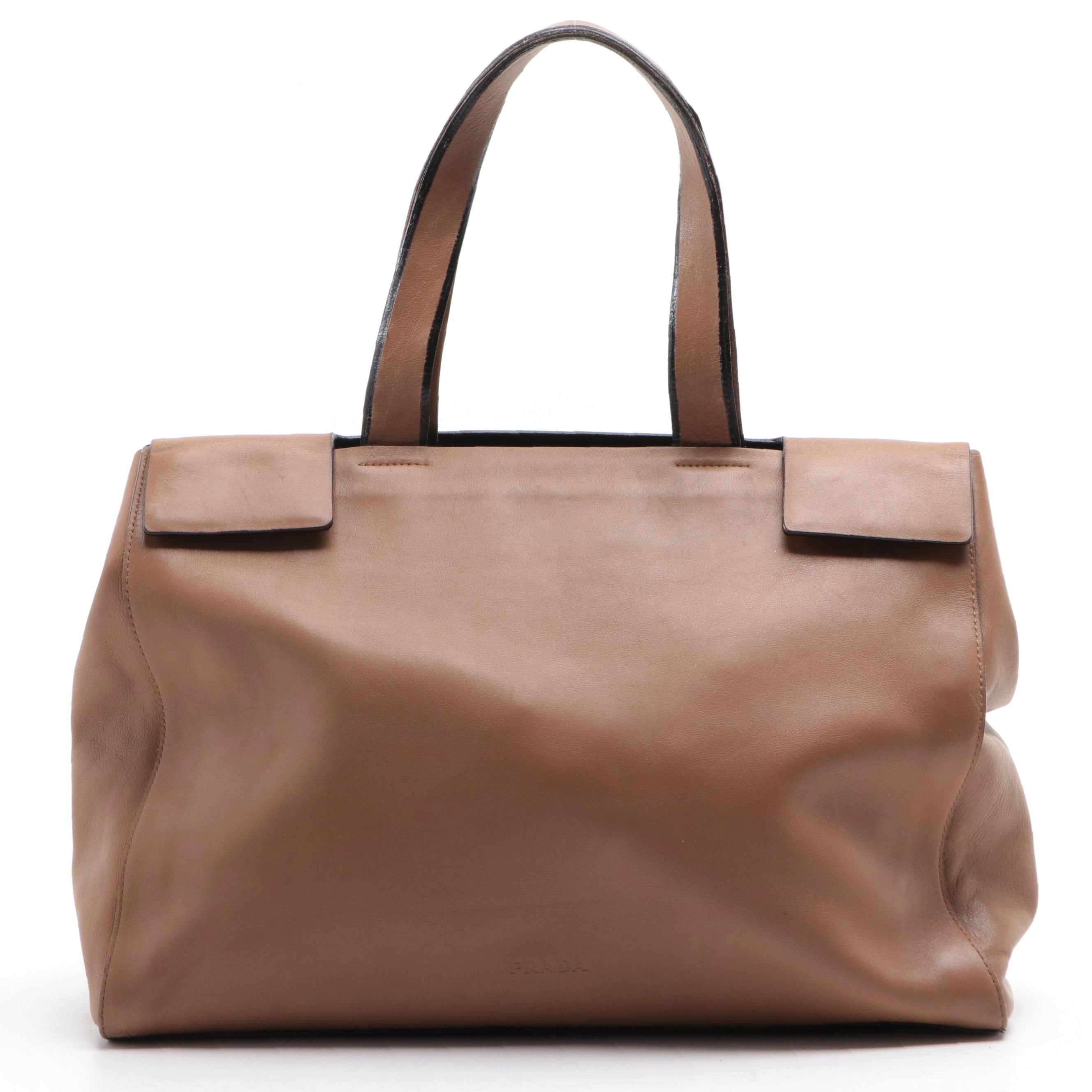 Prada Horizontal Tote Bag in Brown Leather