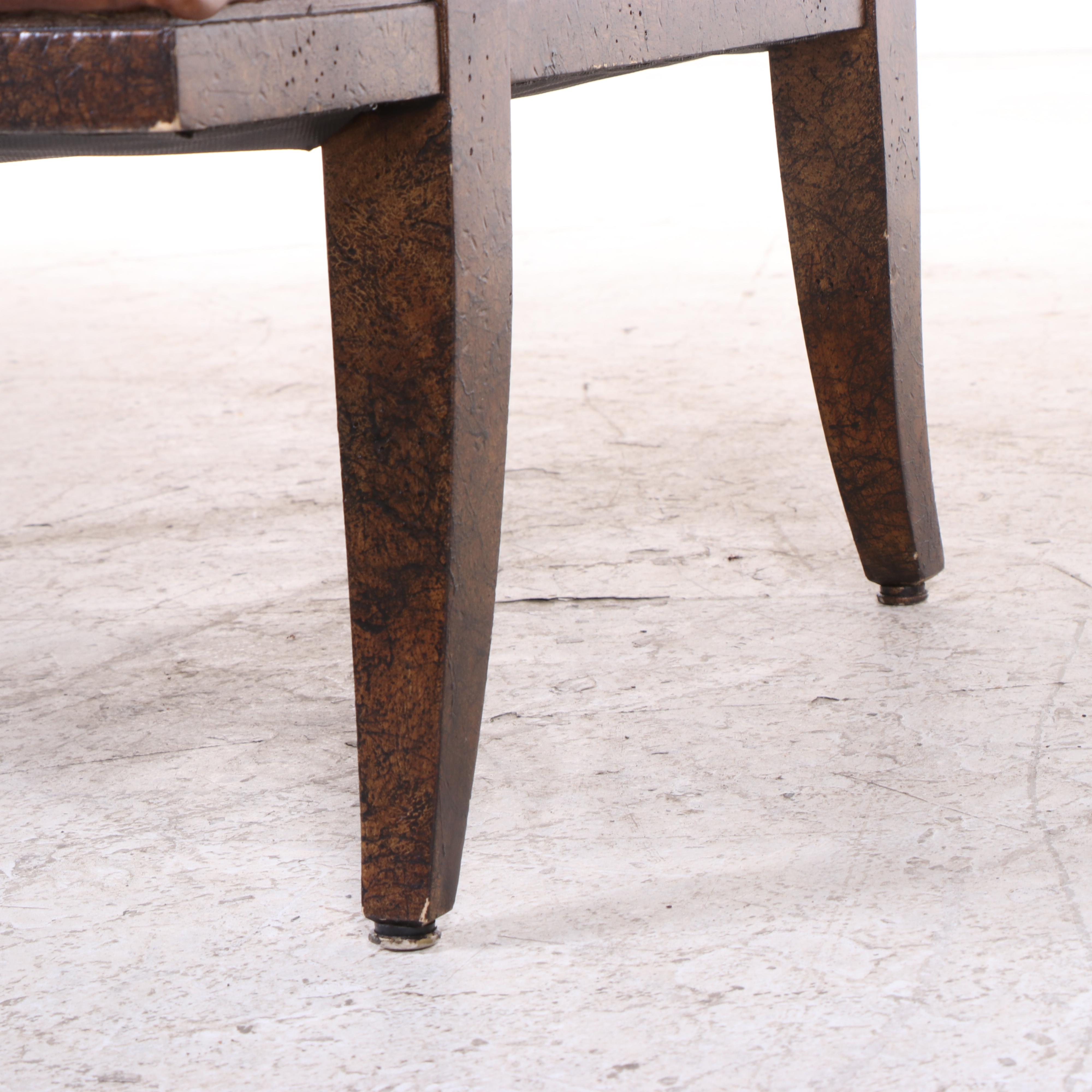 Lilly Classical Style Leather Upholstered Lounge Chair with Inset Floral Panels