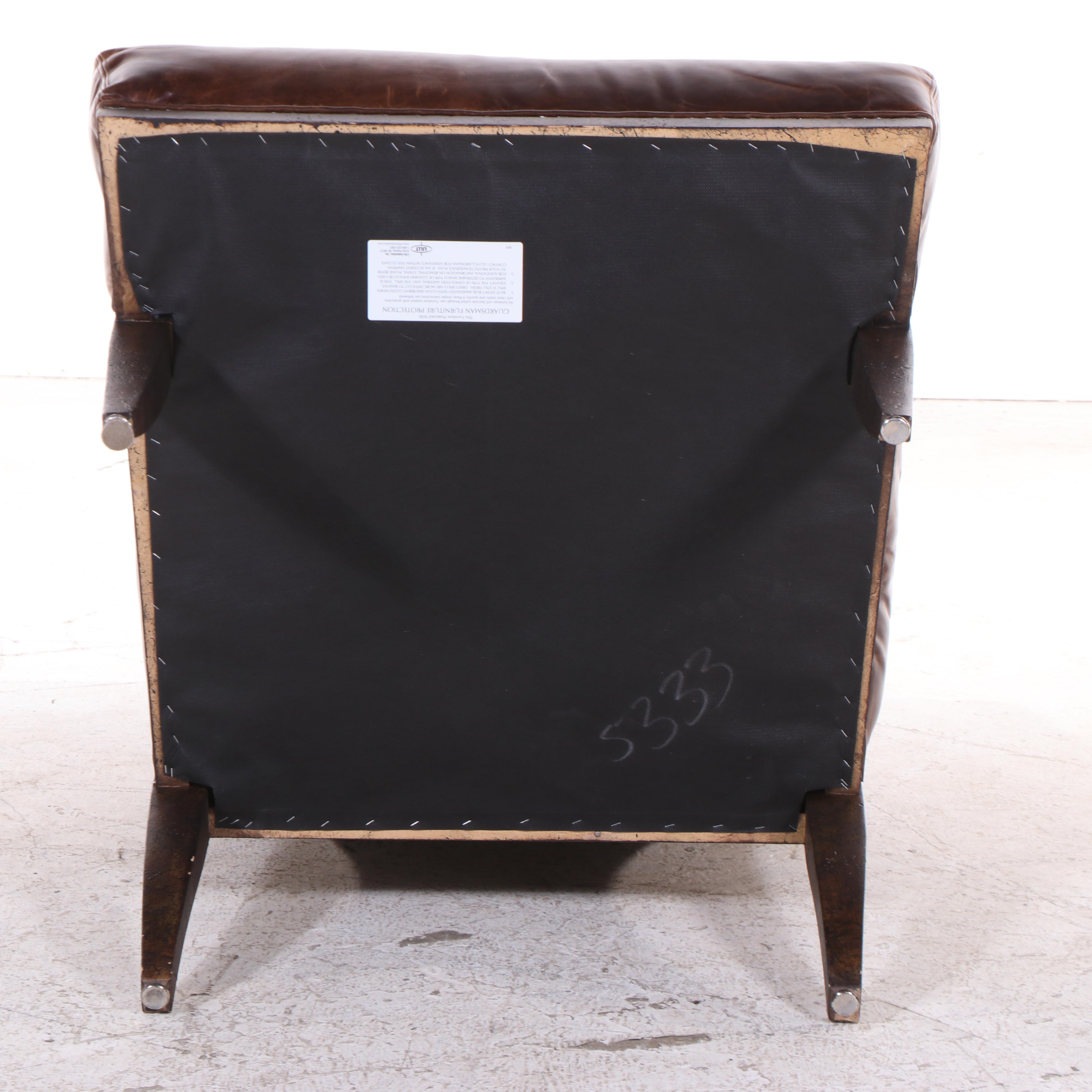 Lilly Classical Style Leather Upholstered Lounge Chair with Inset Floral Panels