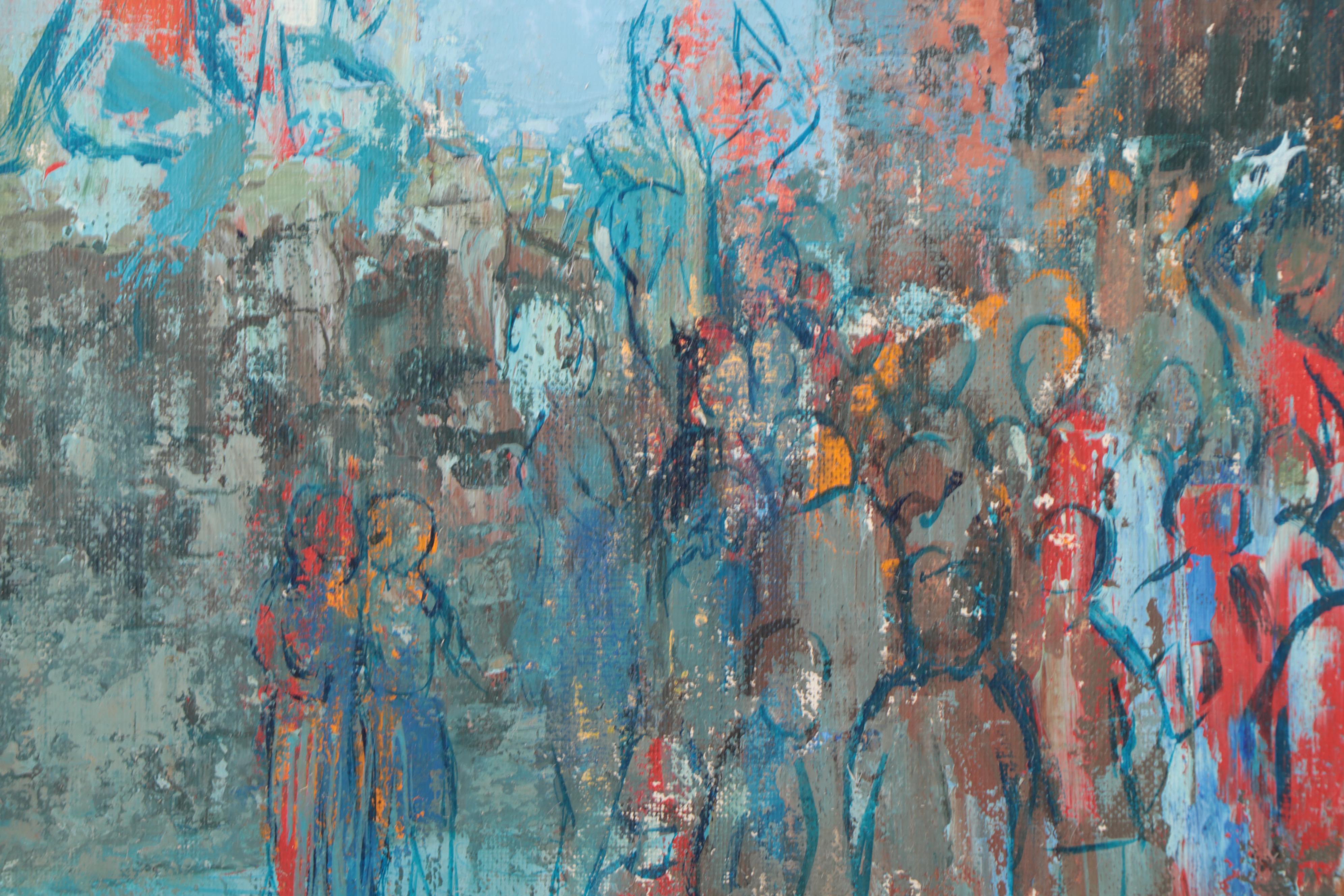 Carol Stern Schaengold Figurative Oil Painting of Crowded Street Scene