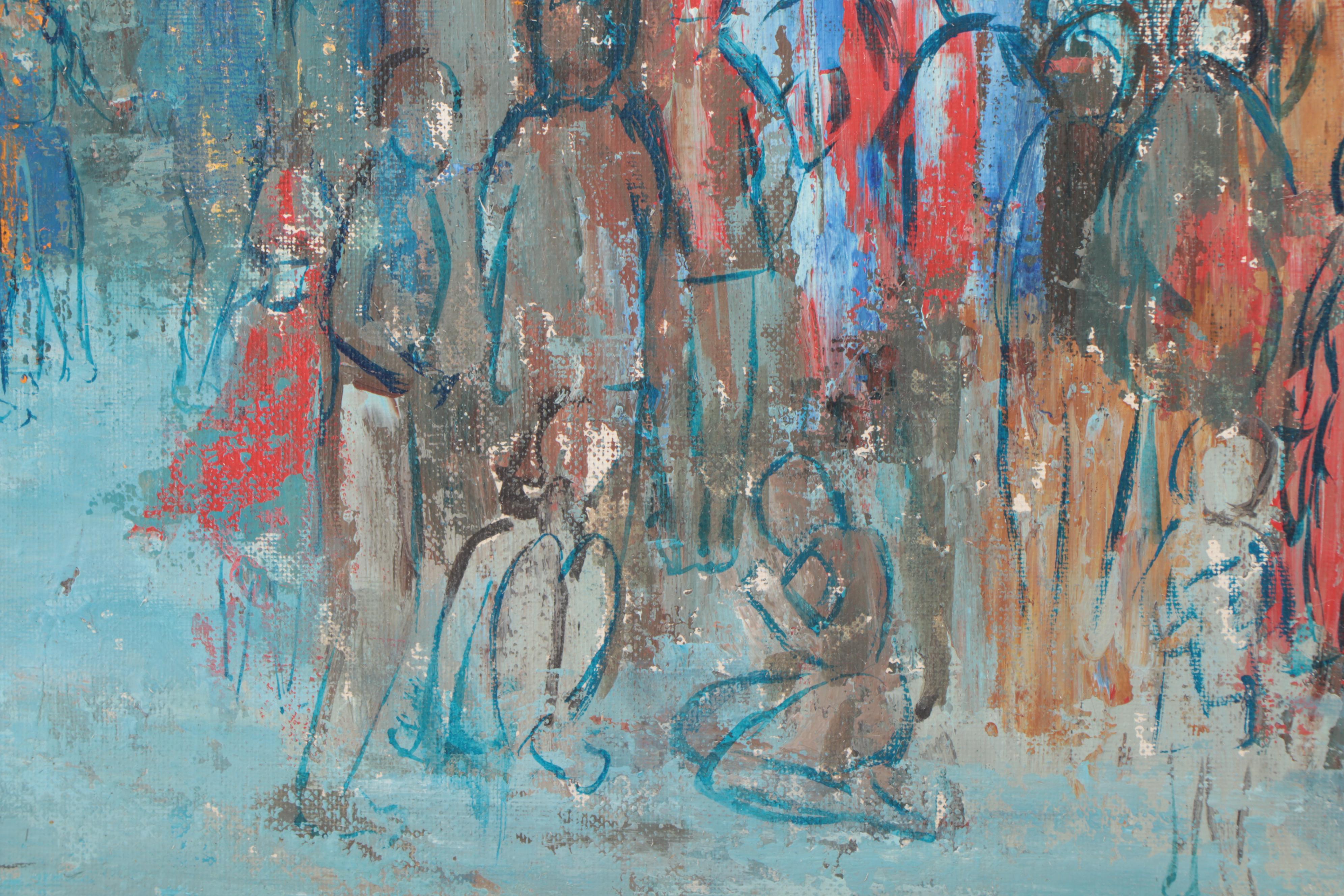 Carol Stern Schaengold Figurative Oil Painting of Crowded Street Scene