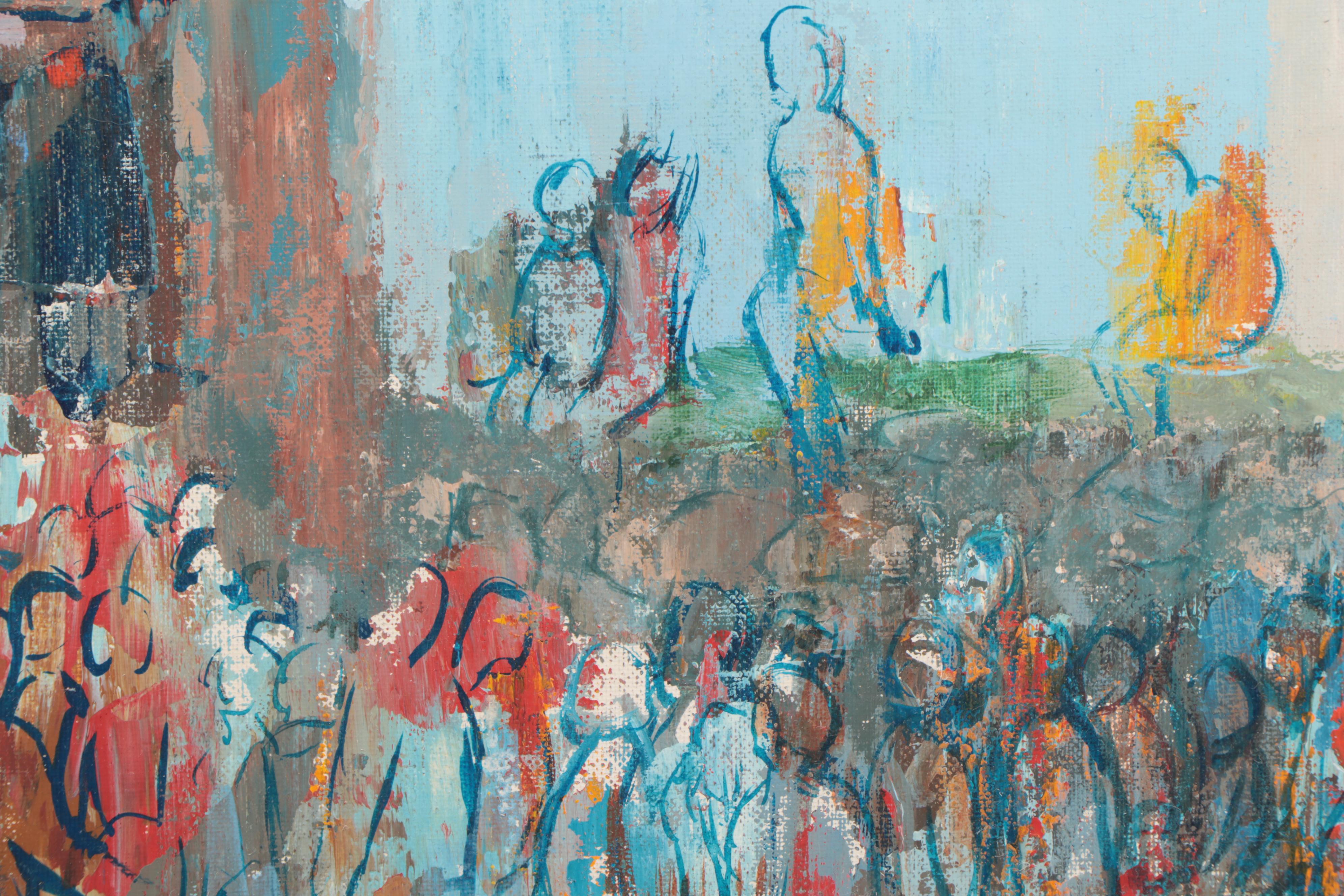 Carol Stern Schaengold Figurative Oil Painting of Crowded Street Scene