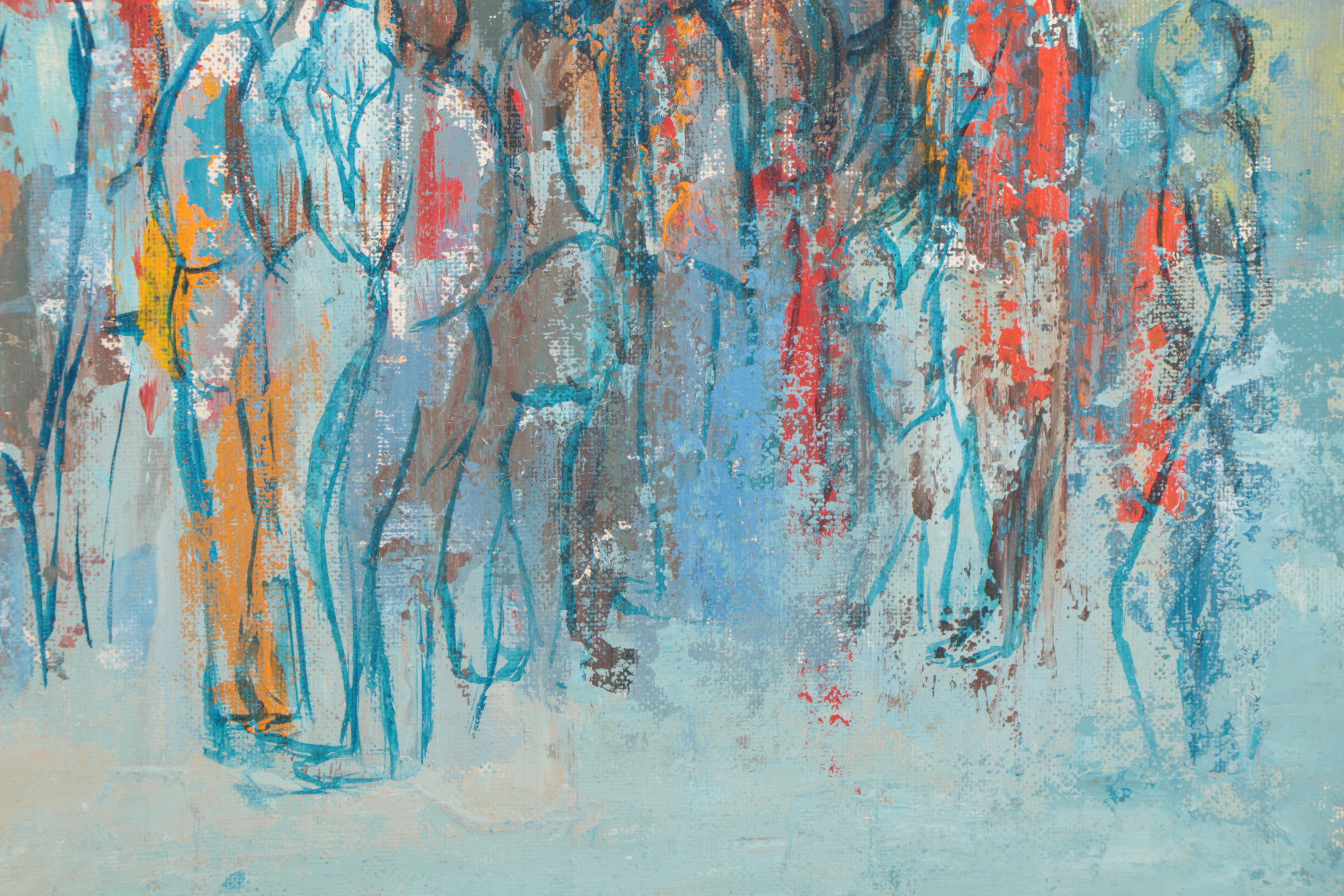 Carol Stern Schaengold Figurative Oil Painting of Crowded Street Scene