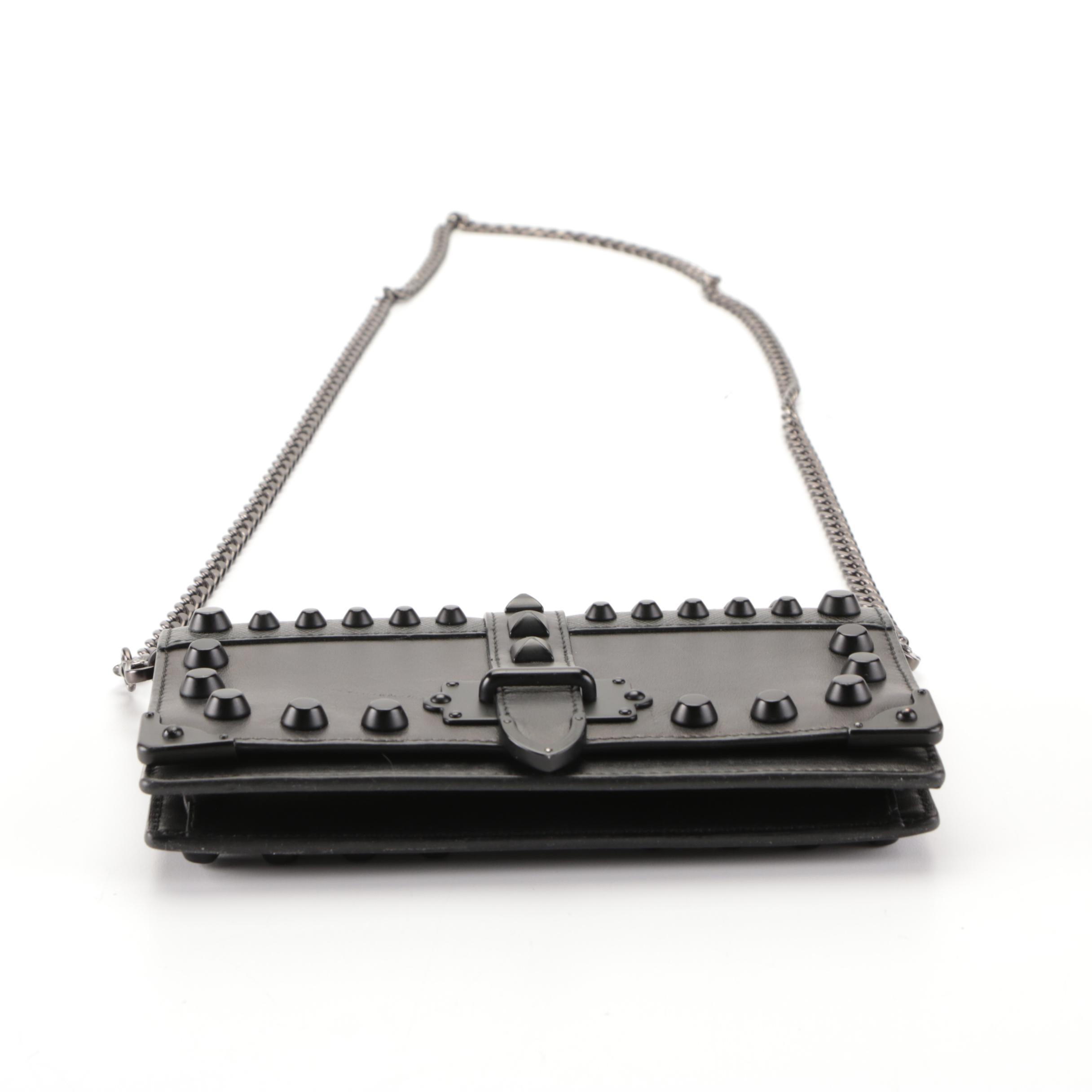 Prada Cahier Studded Convertible Clutch in City Calf and Saffiano Leather
