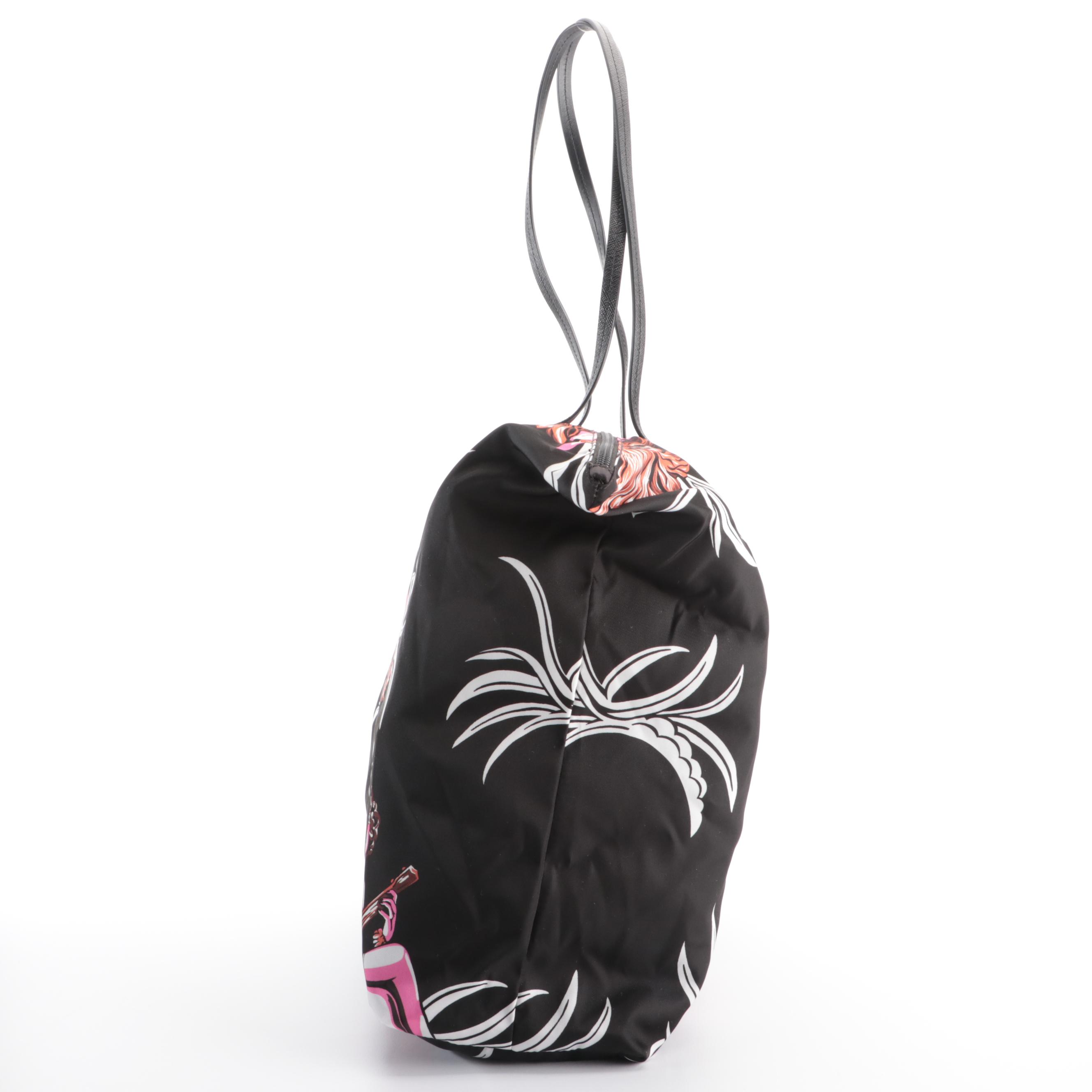 Prada Zip Tote in Printed Tessuto Nylon with Saffiano Leather Handles