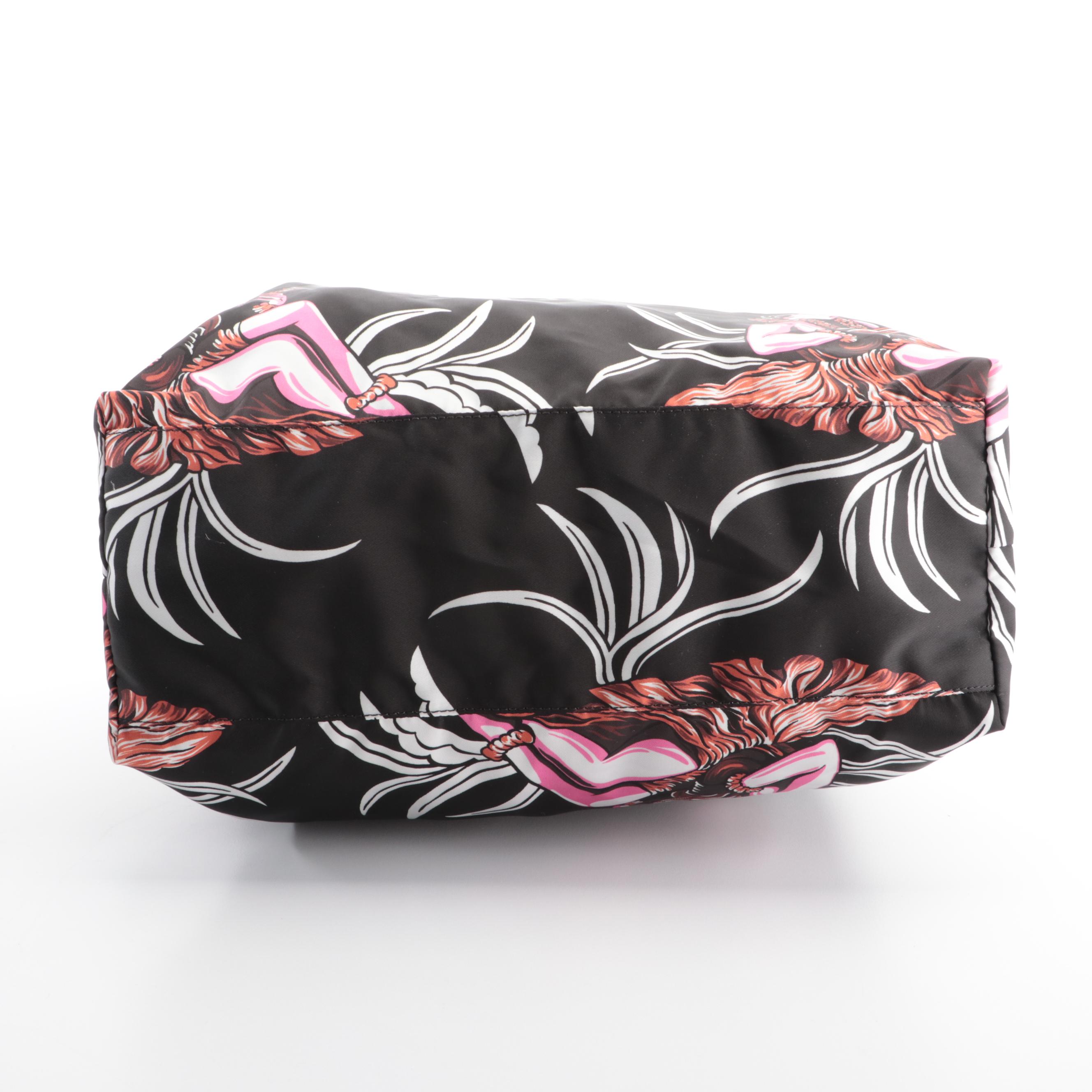 Prada Zip Tote in Printed Tessuto Nylon with Saffiano Leather Handles
