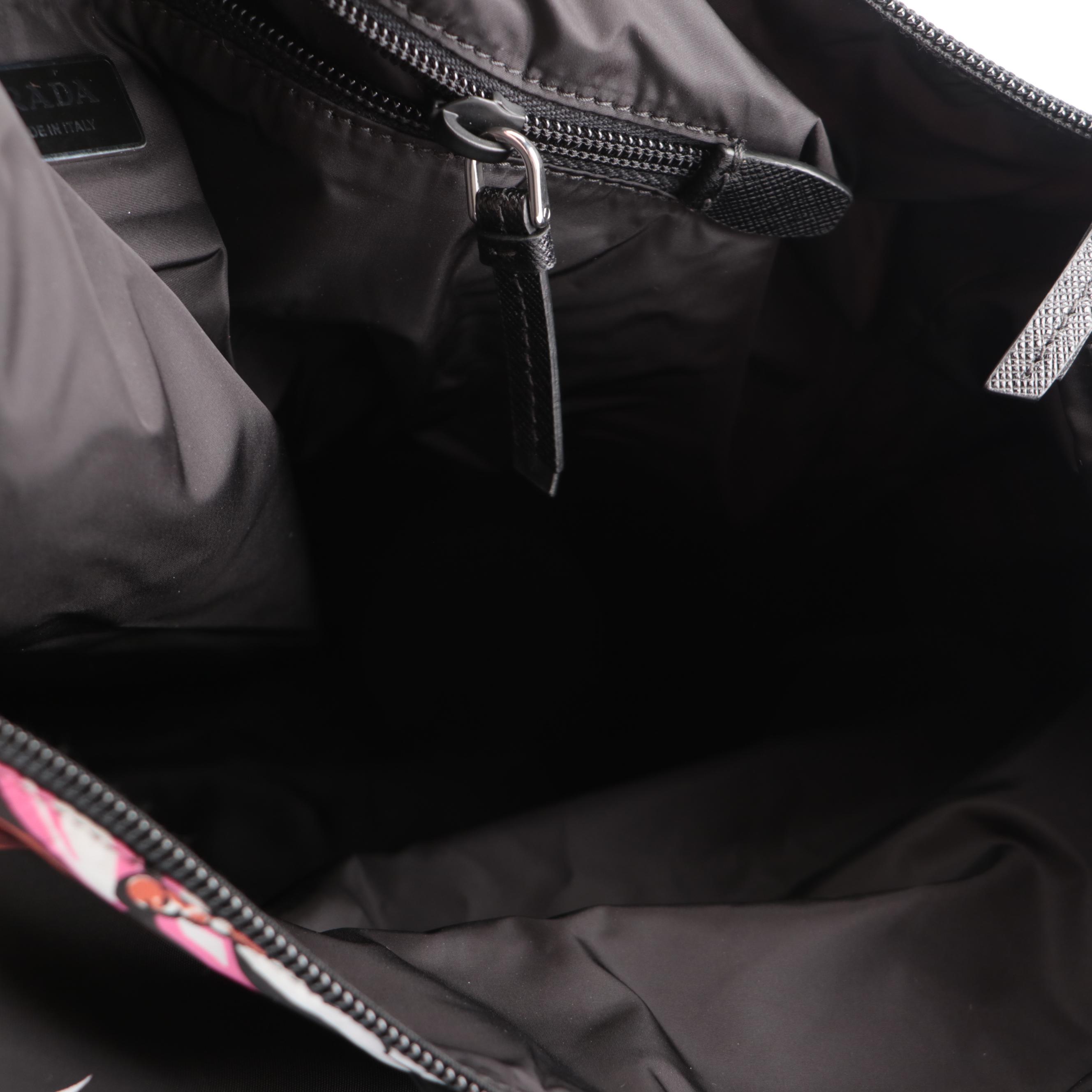 Prada Zip Tote in Printed Tessuto Nylon with Saffiano Leather Handles