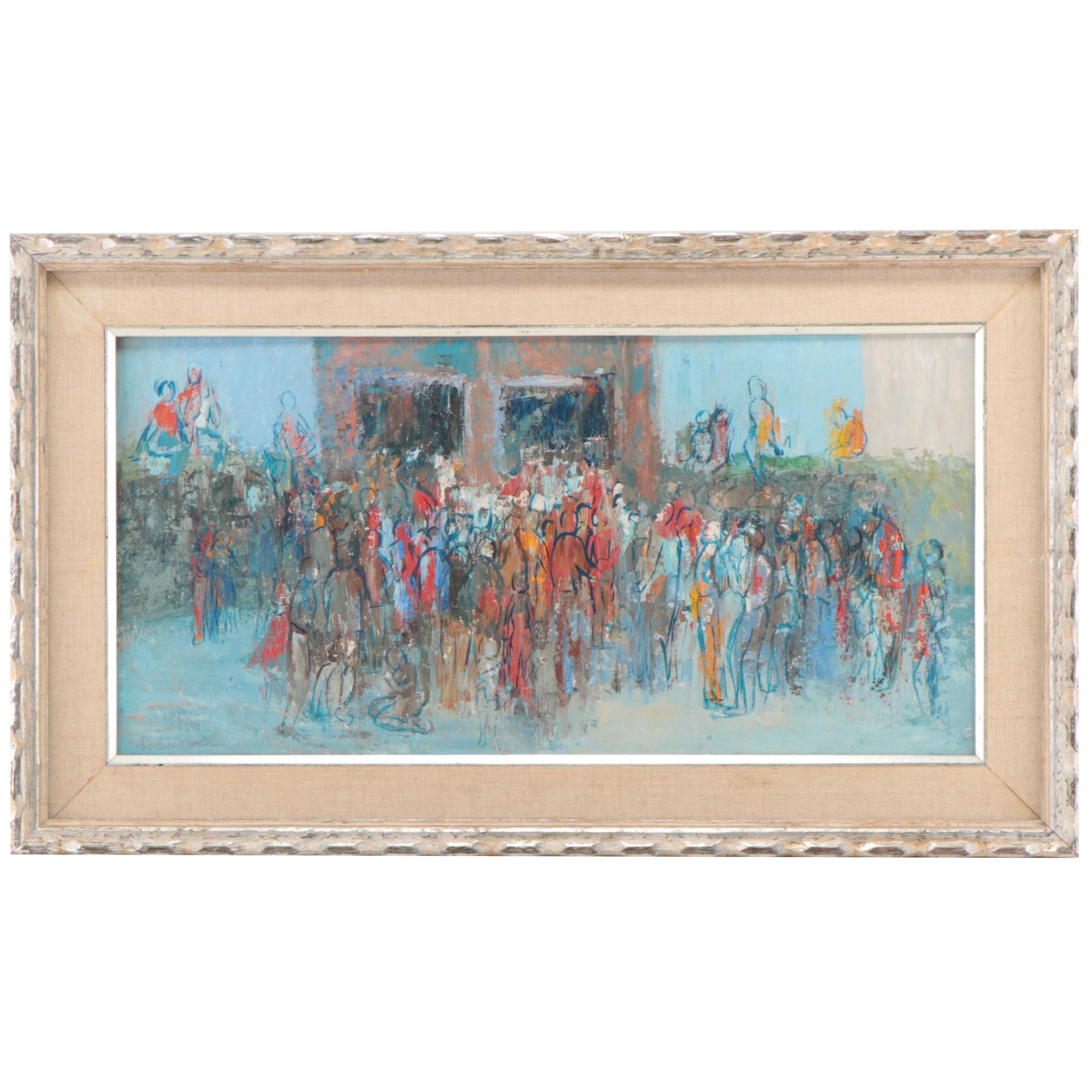 Carol Stern Schaengold Figurative Oil Painting of Crowded Street Scene