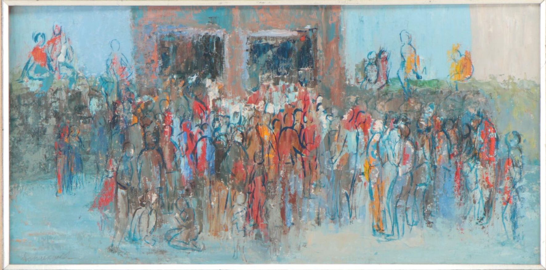 Carol Stern Schaengold Figurative Oil Painting of Crowded Street Scene