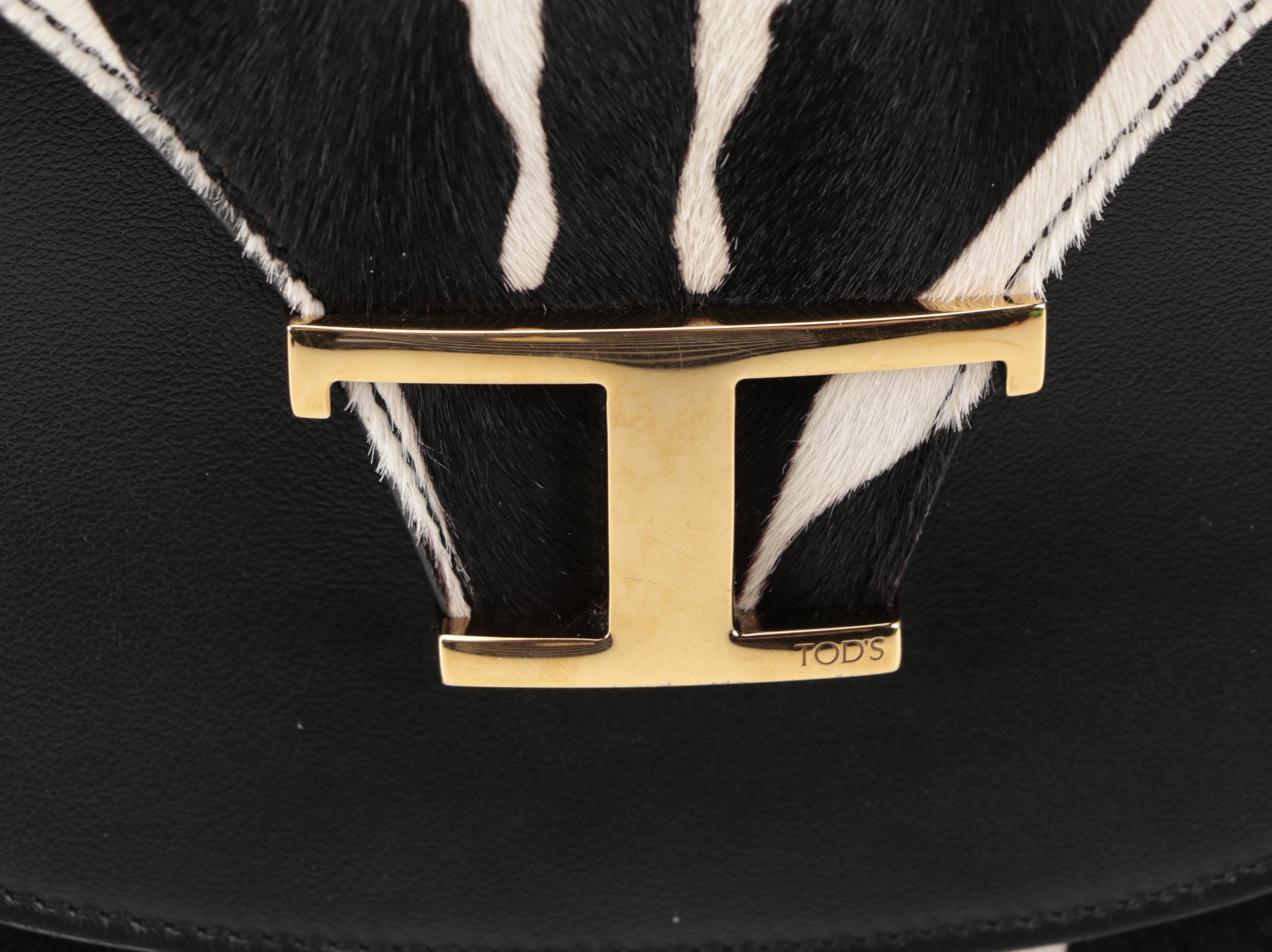Tod's T Timeless Flap Front Top Handle Bag in Printed Calf Hair and Leather