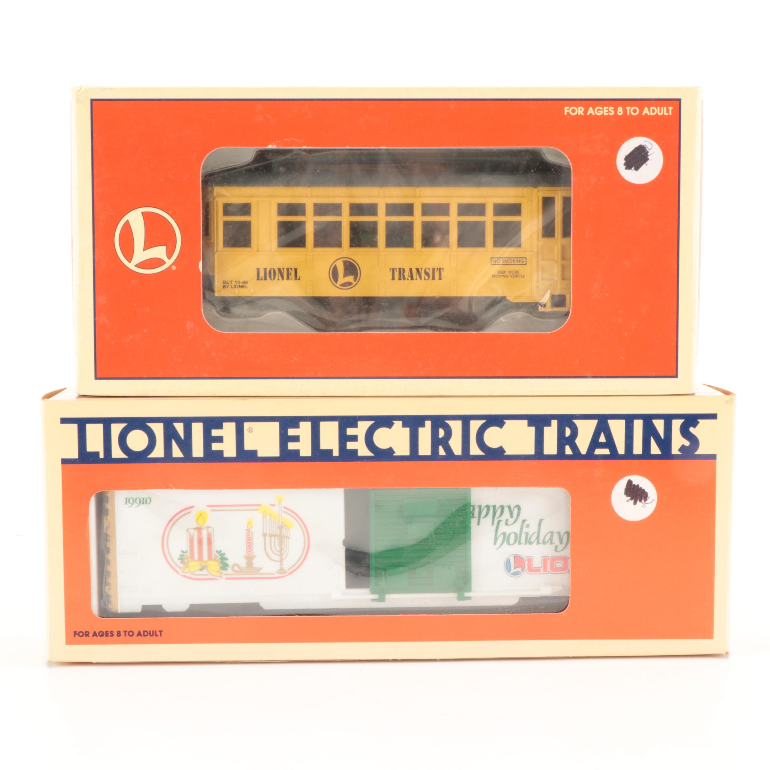 Lionel Electric O Gauge Box Cars, Trolleys, Cabooses, and Accessories