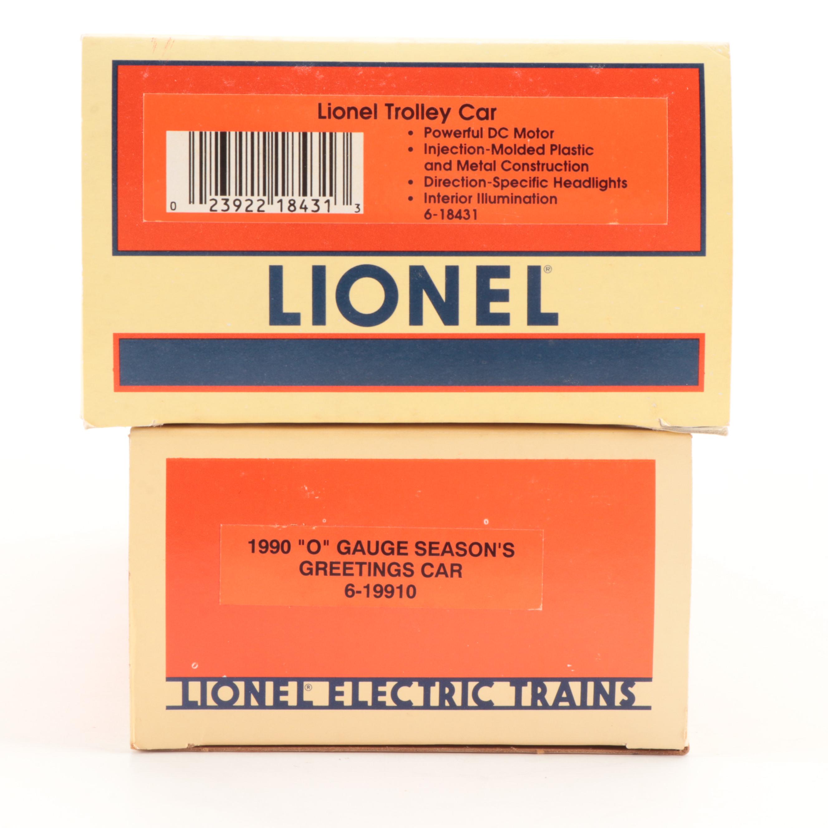 Lionel Electric O Gauge Box Cars, Trolleys, Cabooses, and Accessories