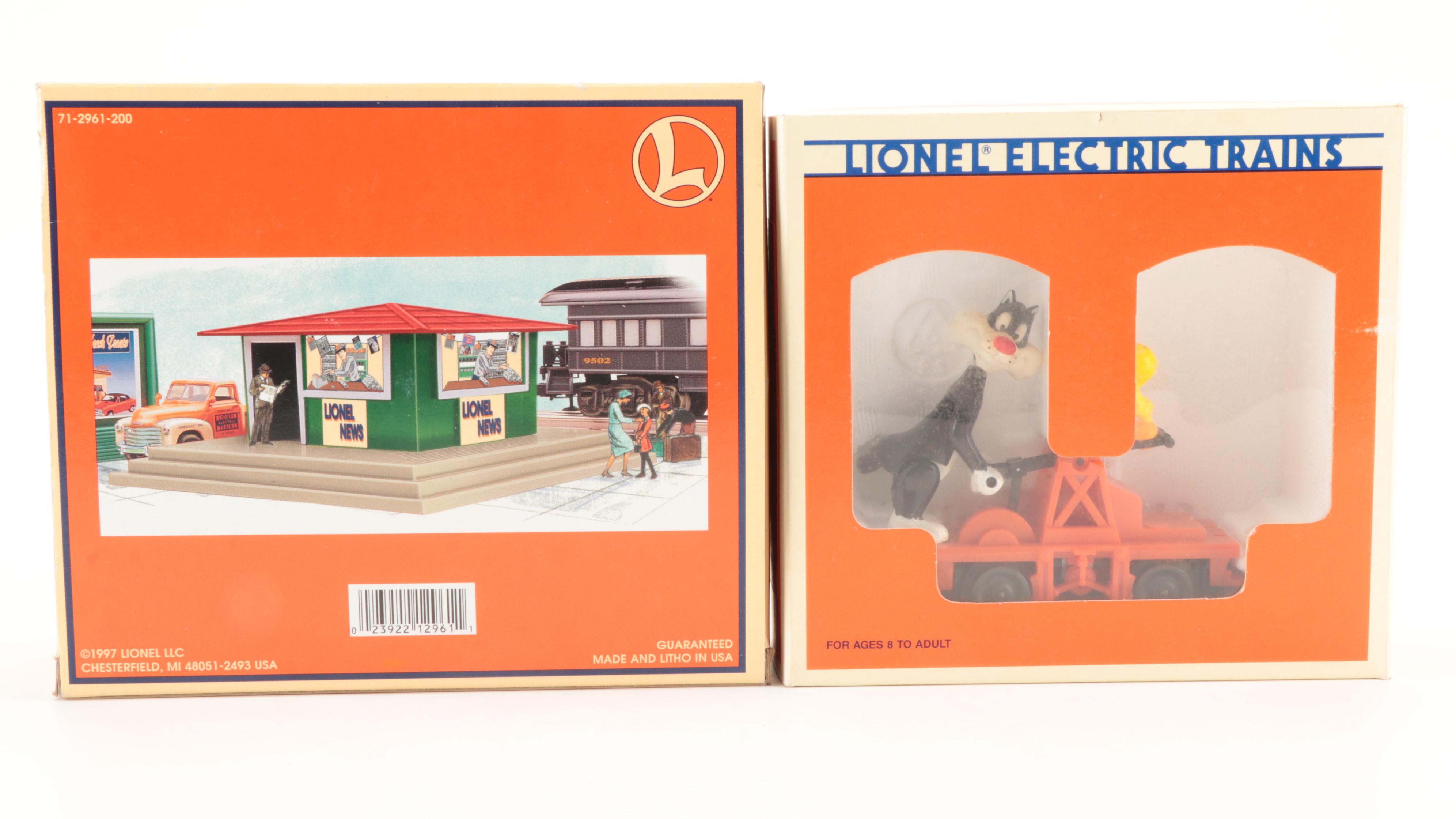 Lionel Electric O Gauge Box Cars, Trolleys, Cabooses, and Accessories