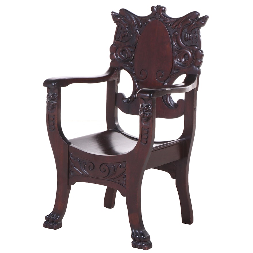 Renaissance Revival Mahogany-Stained Birch Curule-Form Armchair, circa 1900