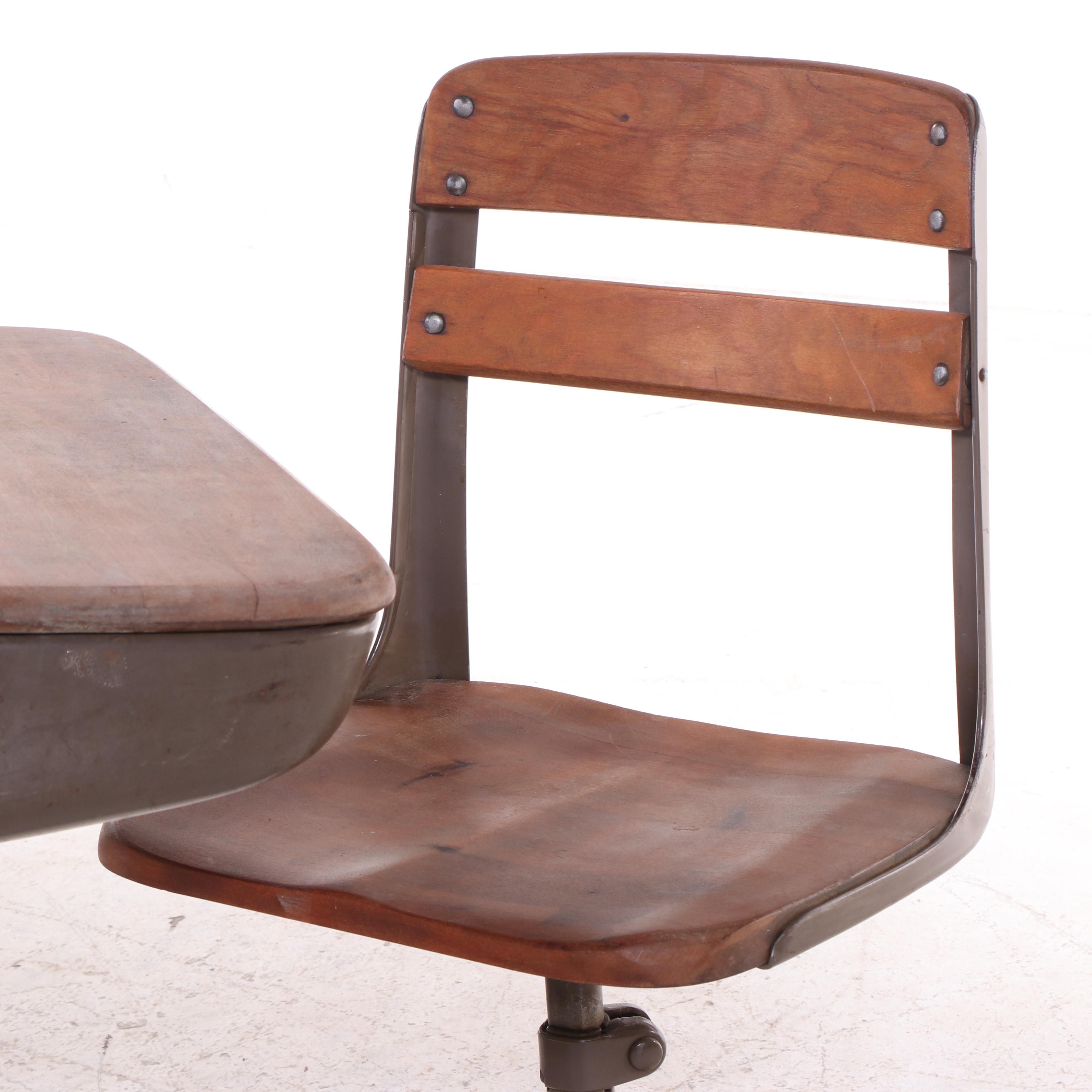 Steel and Maple Student School Desk, Mid-20th Century
