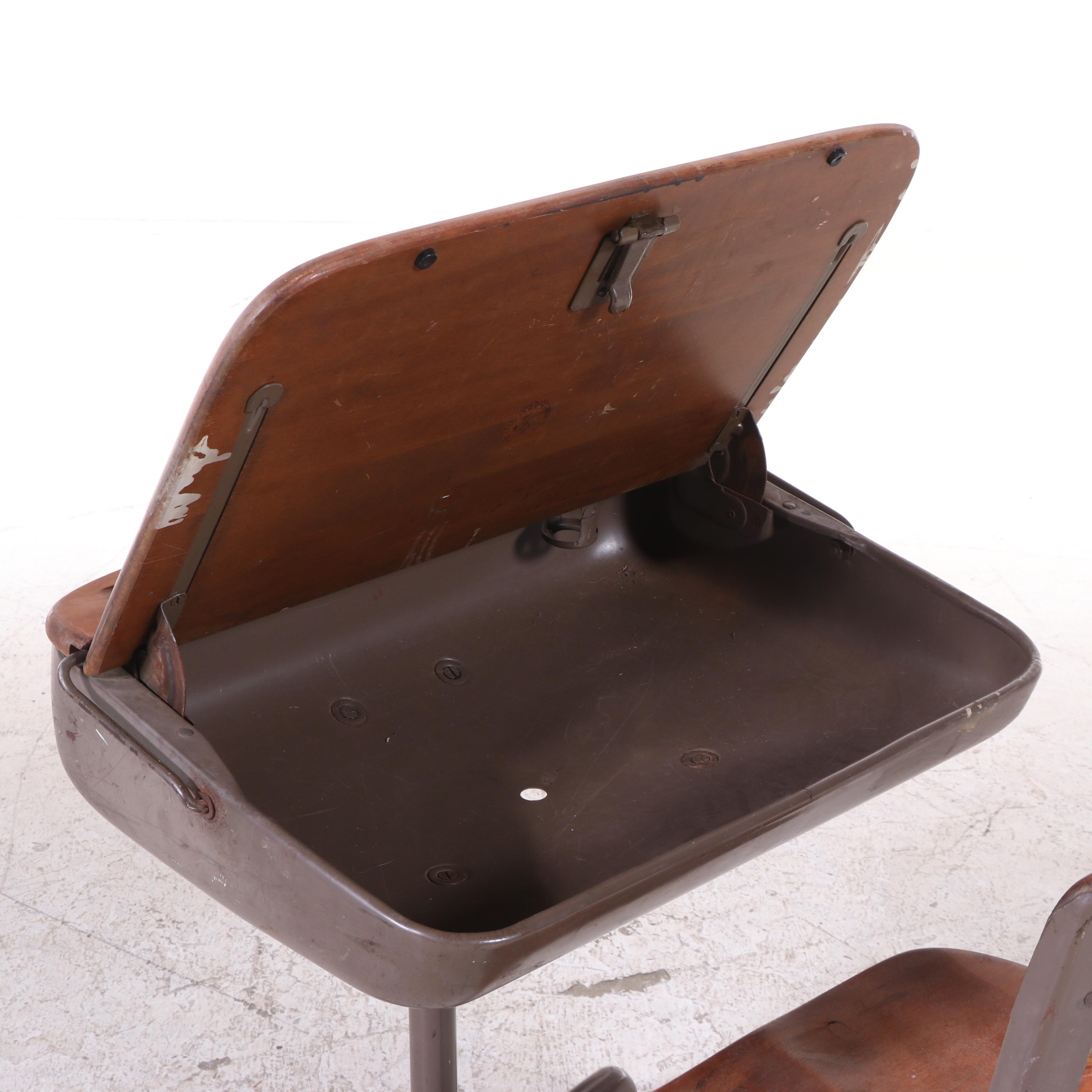 Steel and Maple Student School Desk, Mid-20th Century