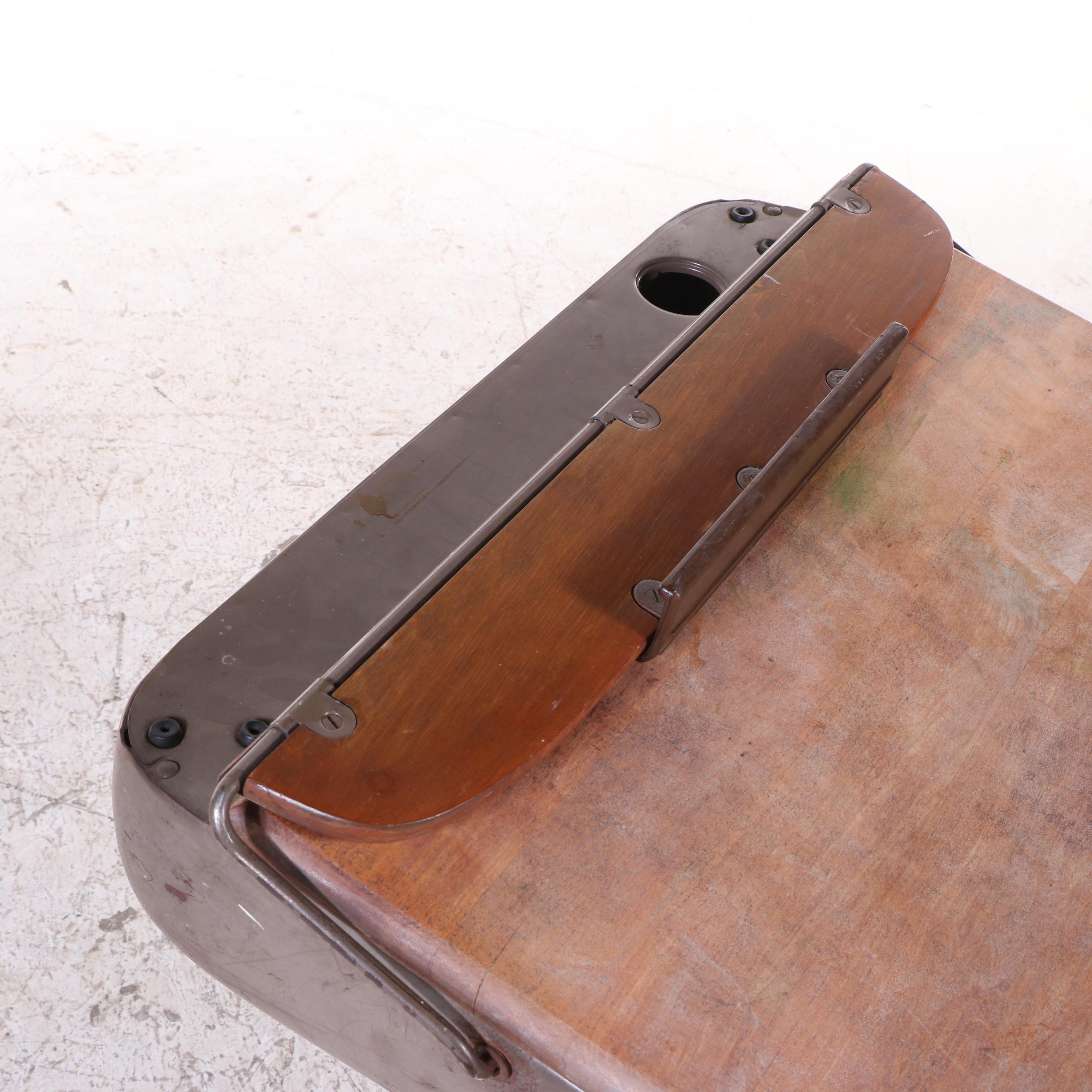 Steel and Maple Student School Desk, Mid-20th Century