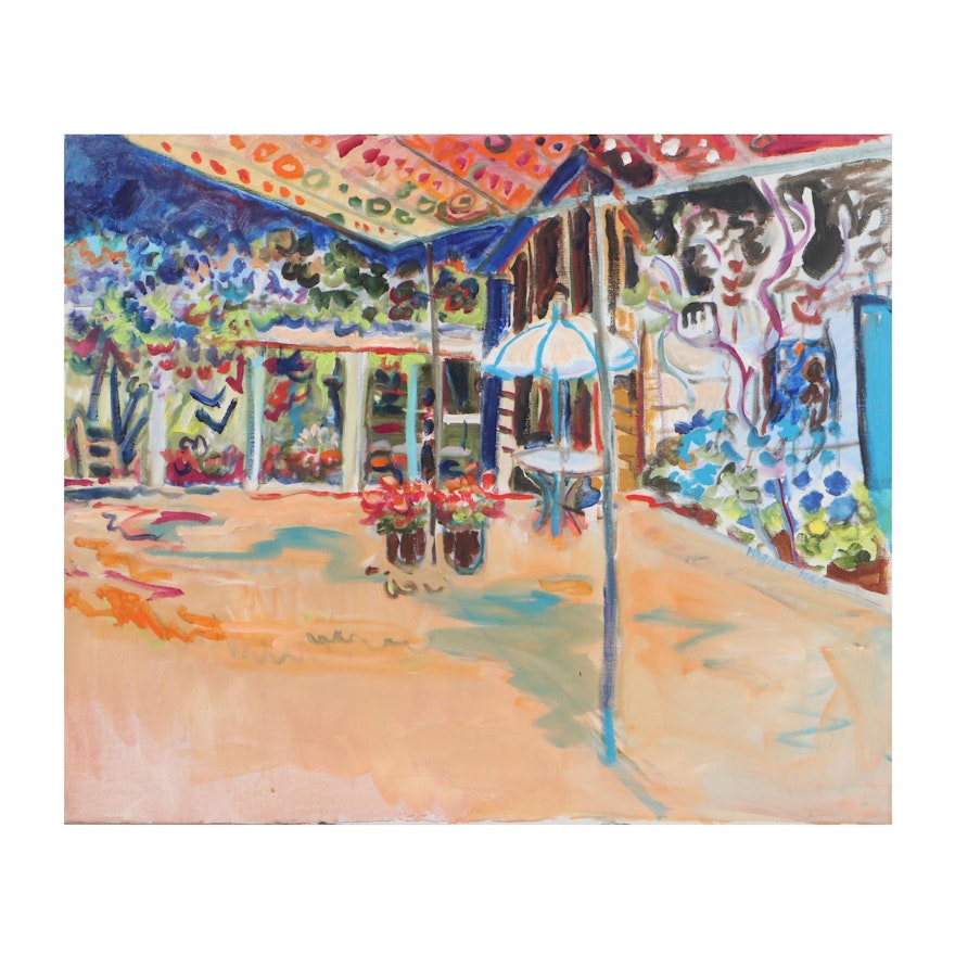 Marion Maas Oil Painting of Courtyard Scene