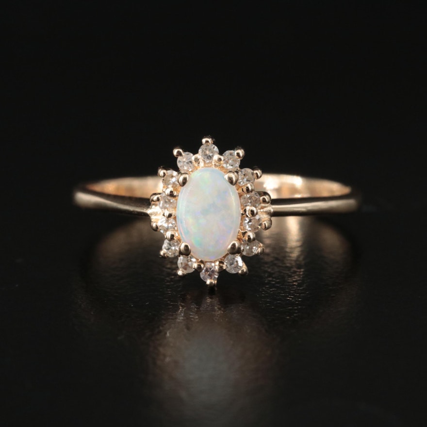 14K Opal and Diamond Halo Ring