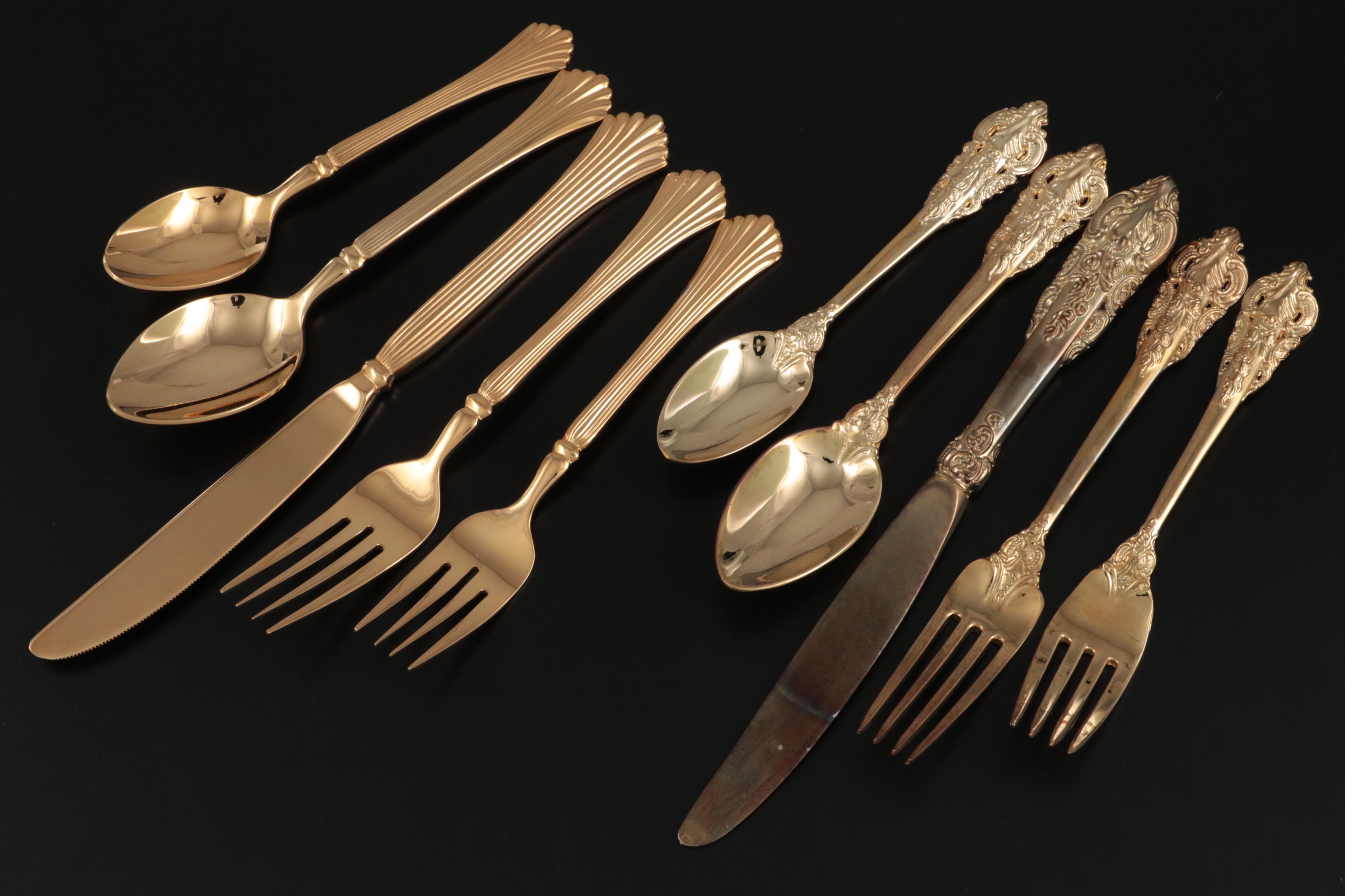 Godinger "Baroque" Gold Plate Flatware with Other Gold Plate Flatware and Case