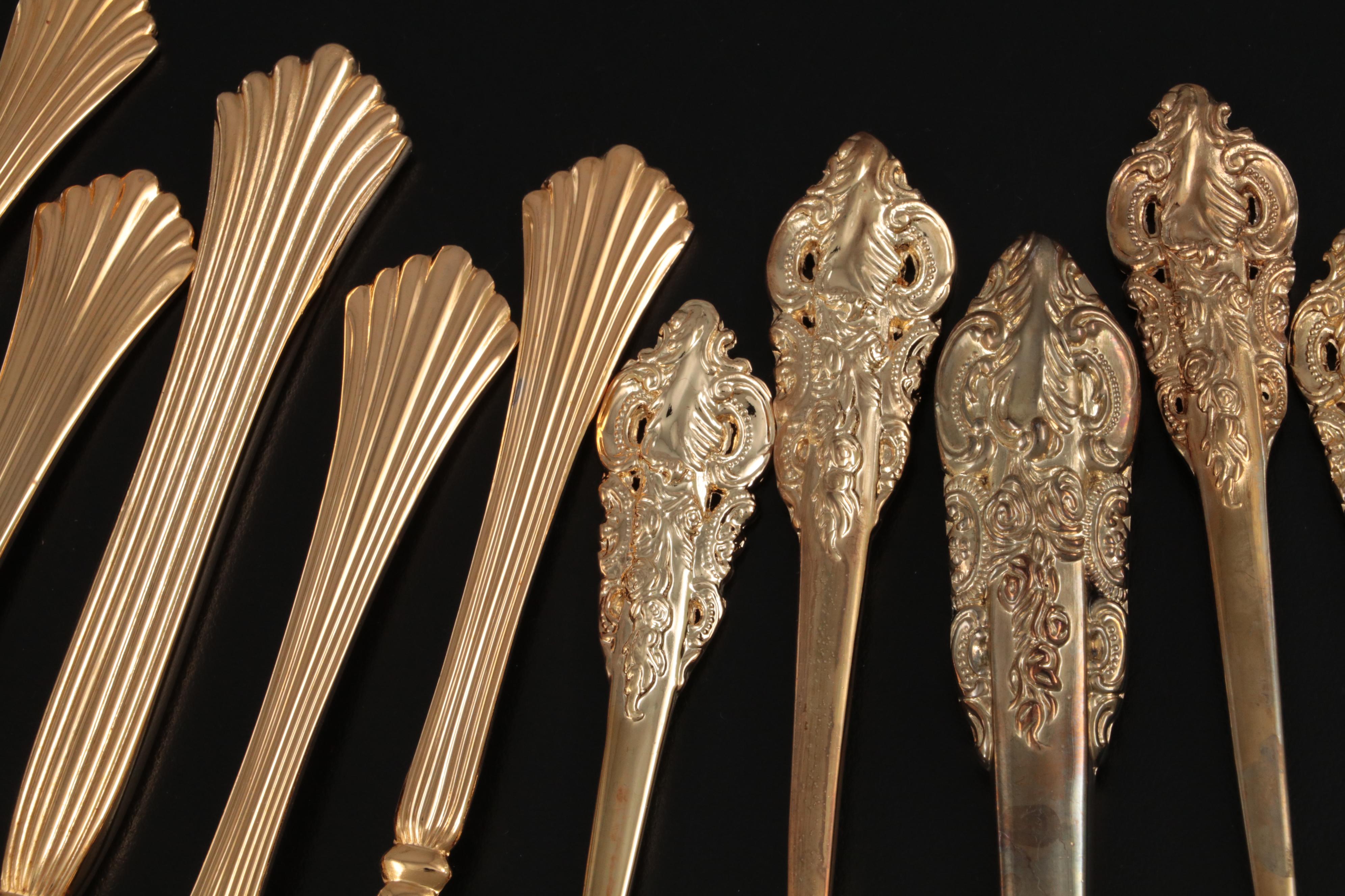 Godinger "Baroque" Gold Plate Flatware with Other Gold Plate Flatware and Case