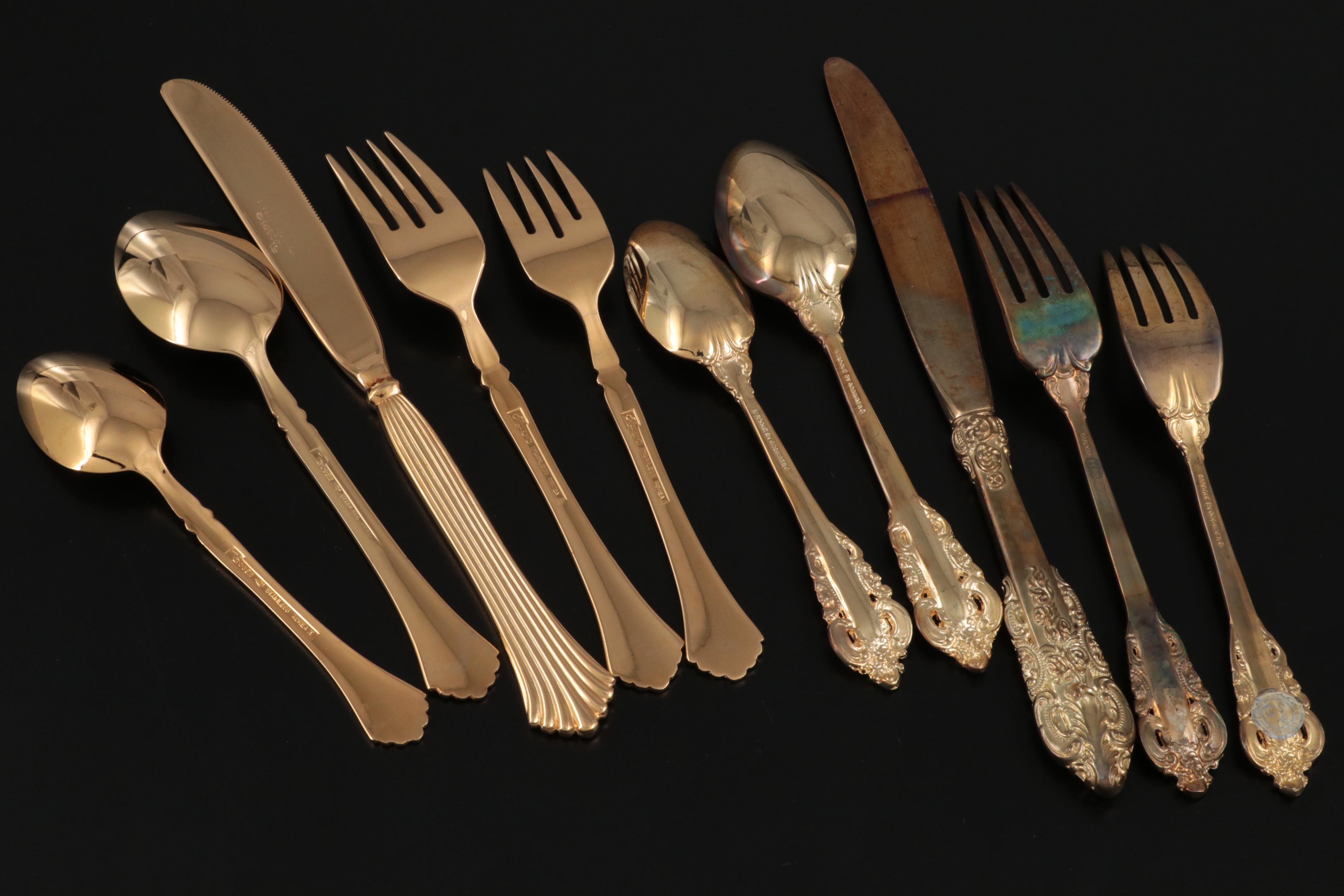 Godinger "Baroque" Gold Plate Flatware with Other Gold Plate Flatware and Case
