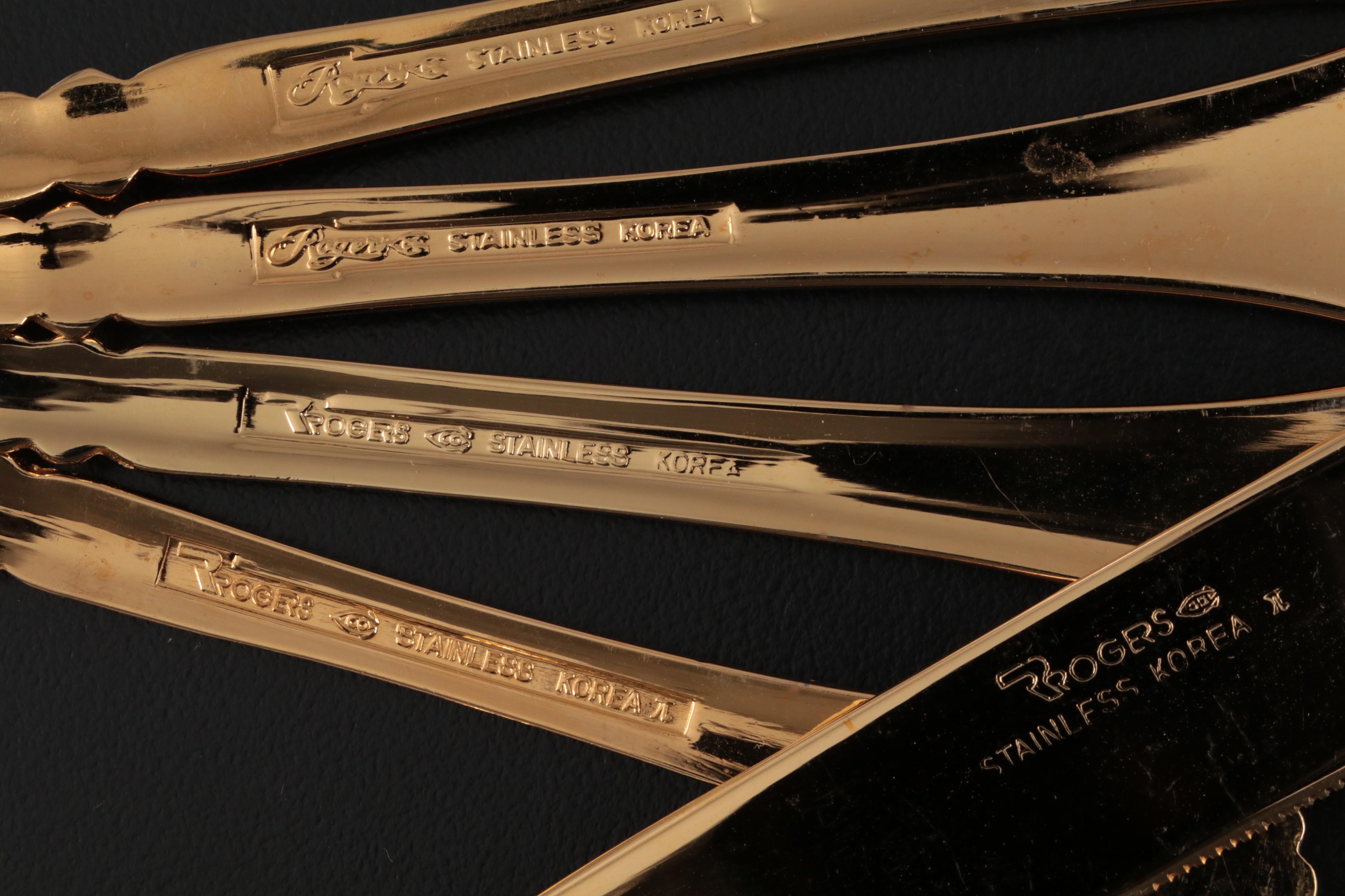 Godinger "Baroque" Gold Plate Flatware with Other Gold Plate Flatware and Case