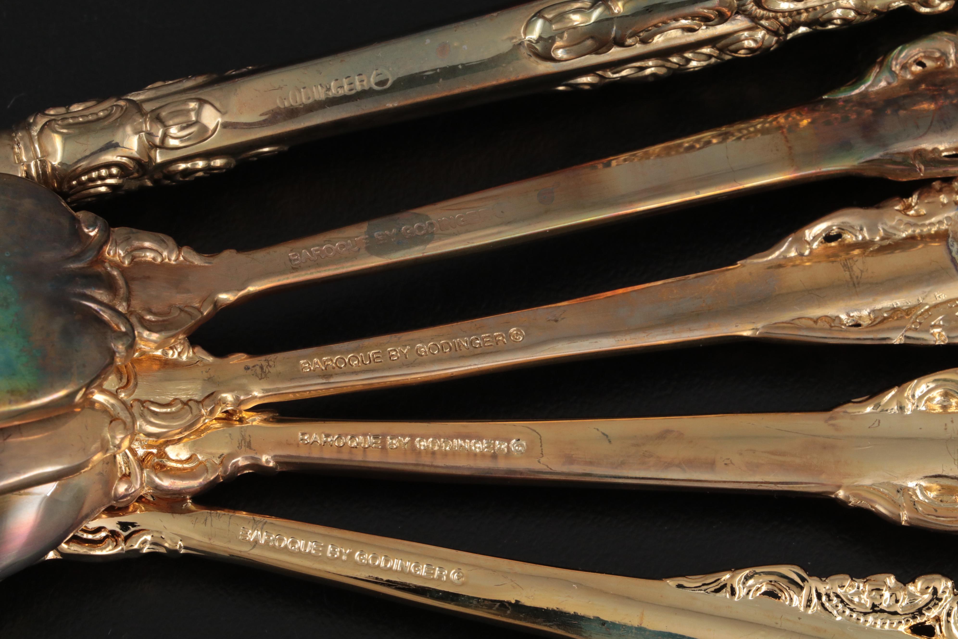 Godinger "Baroque" Gold Plate Flatware with Other Gold Plate Flatware and Case