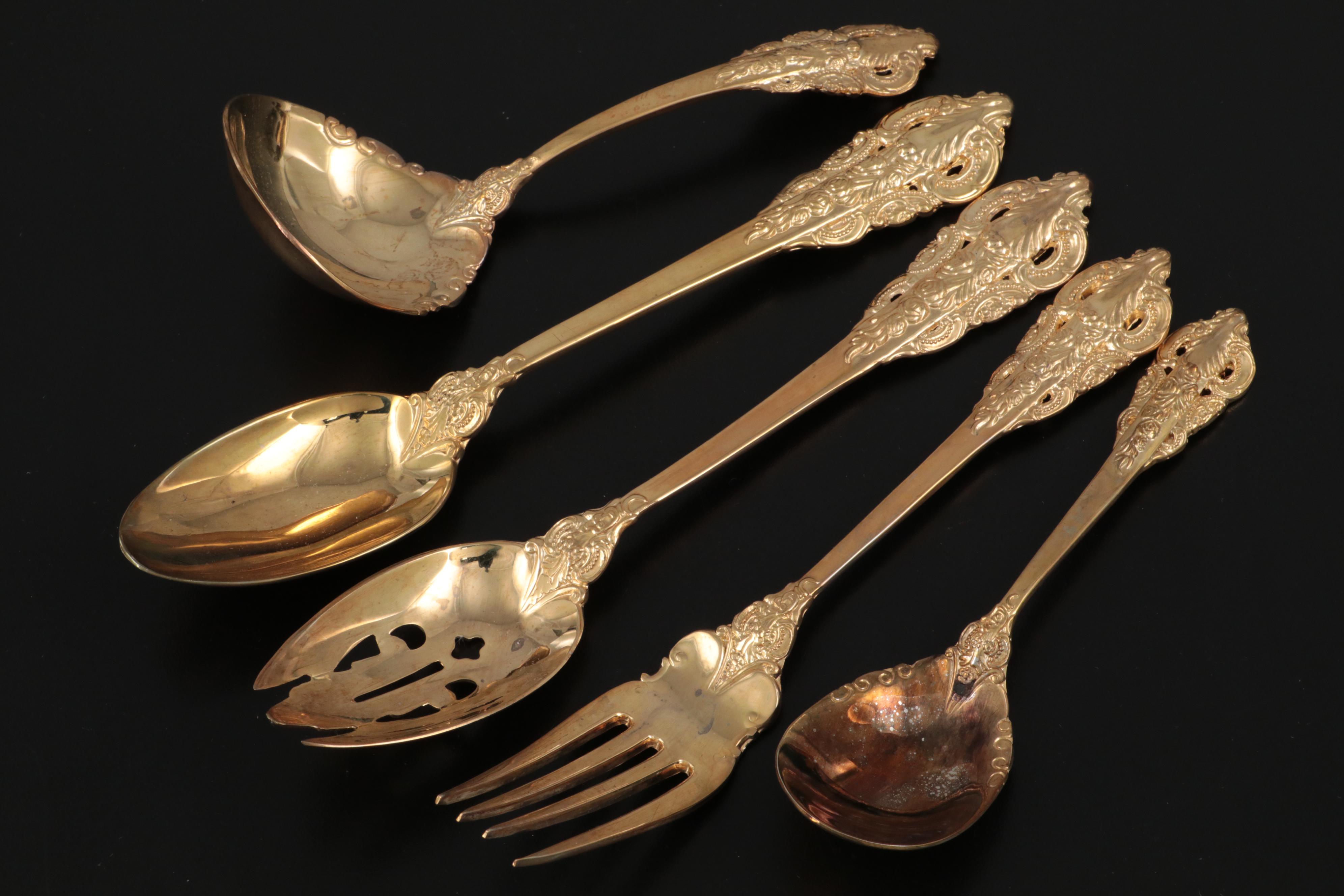 Godinger "Baroque" Gold Plate Flatware with Other Gold Plate Flatware and Case