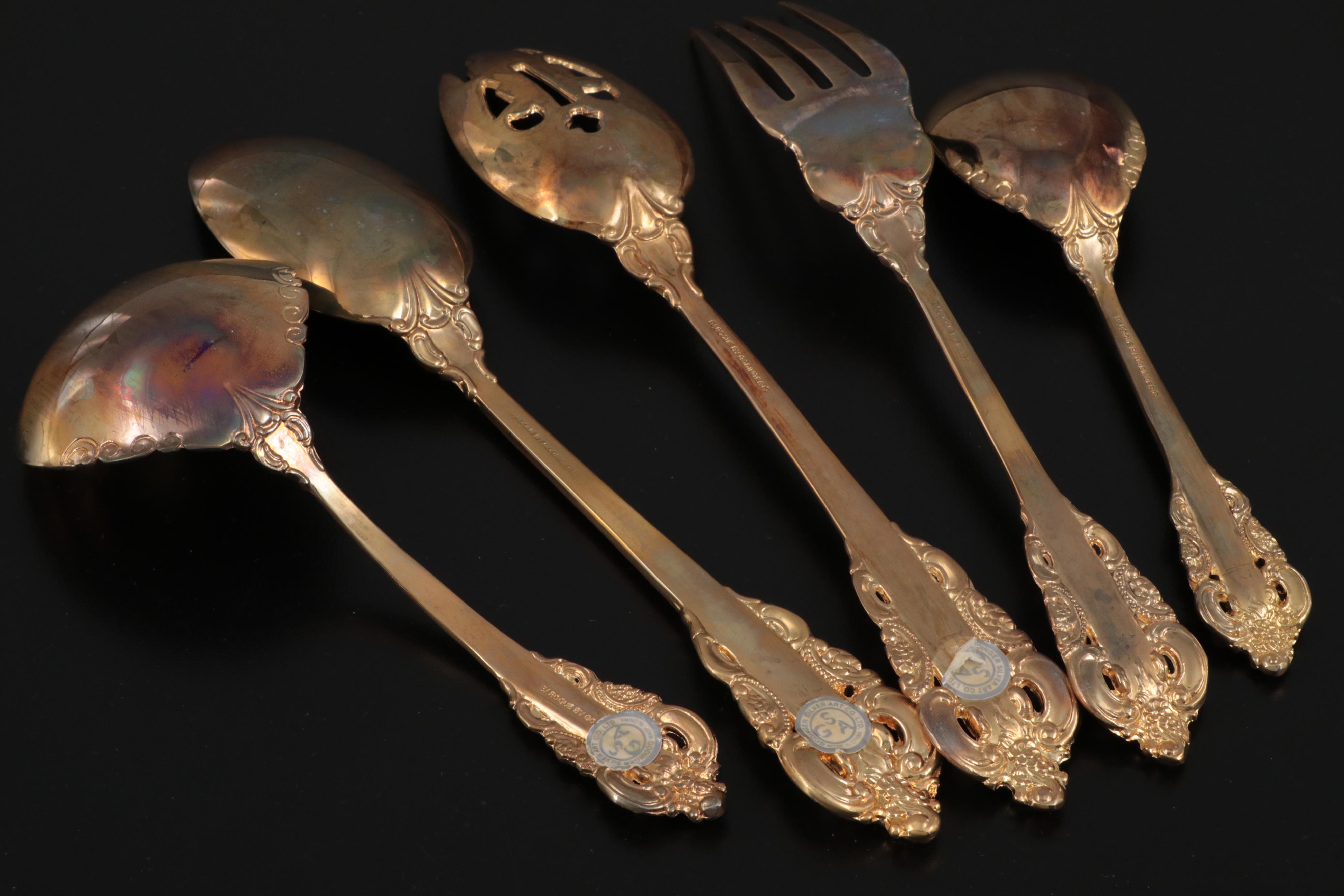 Godinger "Baroque" Gold Plate Flatware with Other Gold Plate Flatware and Case