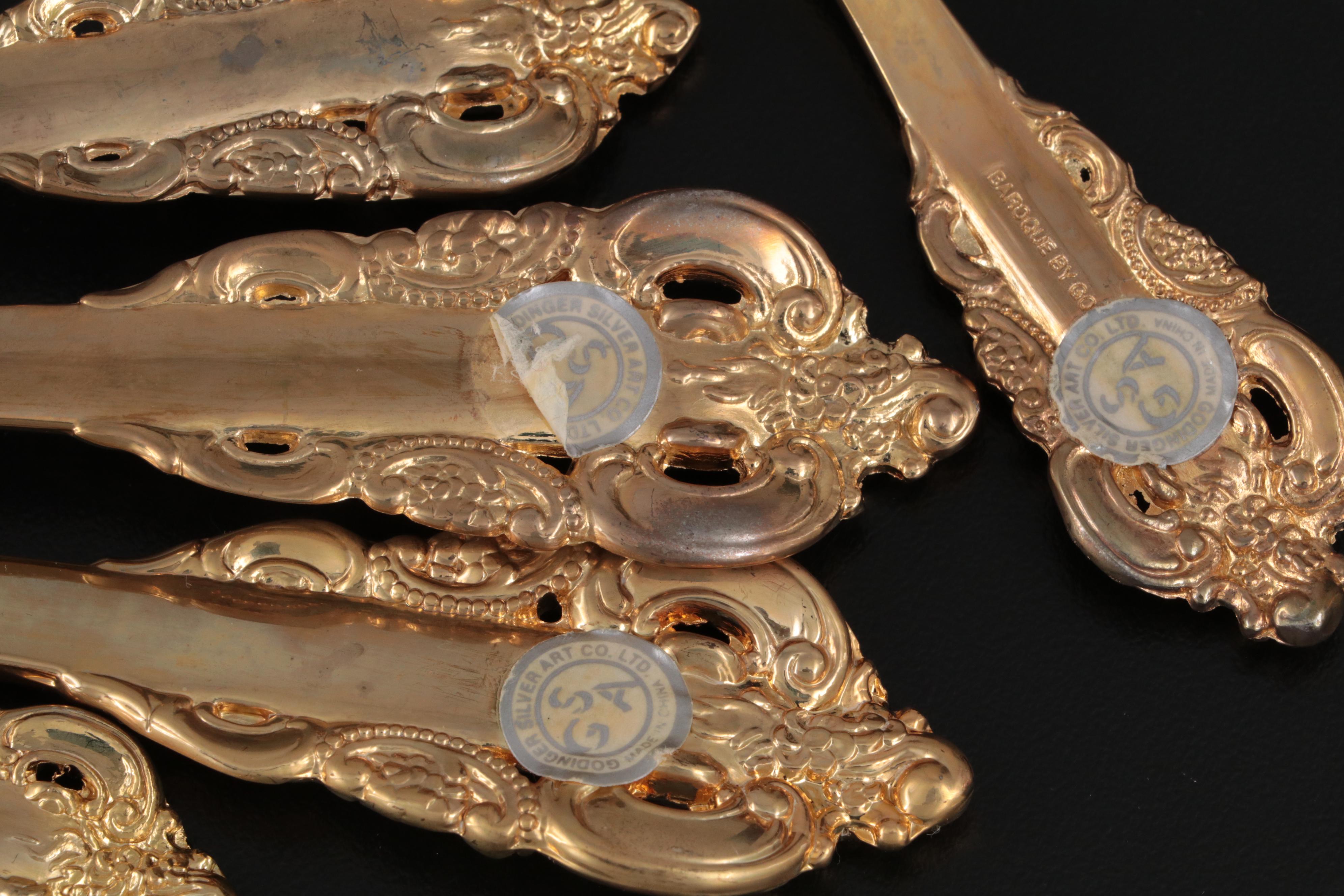 Godinger "Baroque" Gold Plate Flatware with Other Gold Plate Flatware and Case