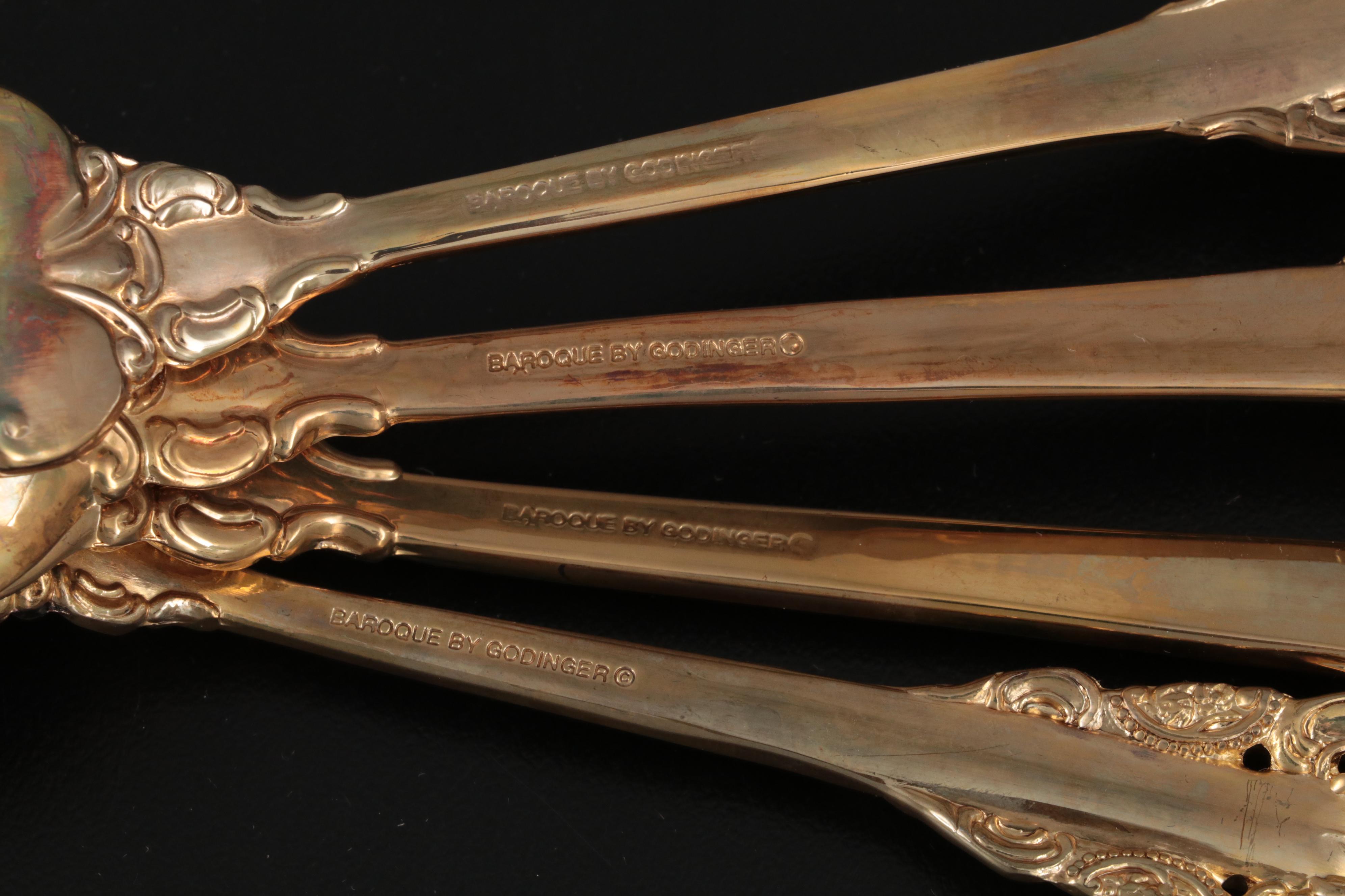 Godinger "Baroque" Gold Plate Flatware with Other Gold Plate Flatware and Case