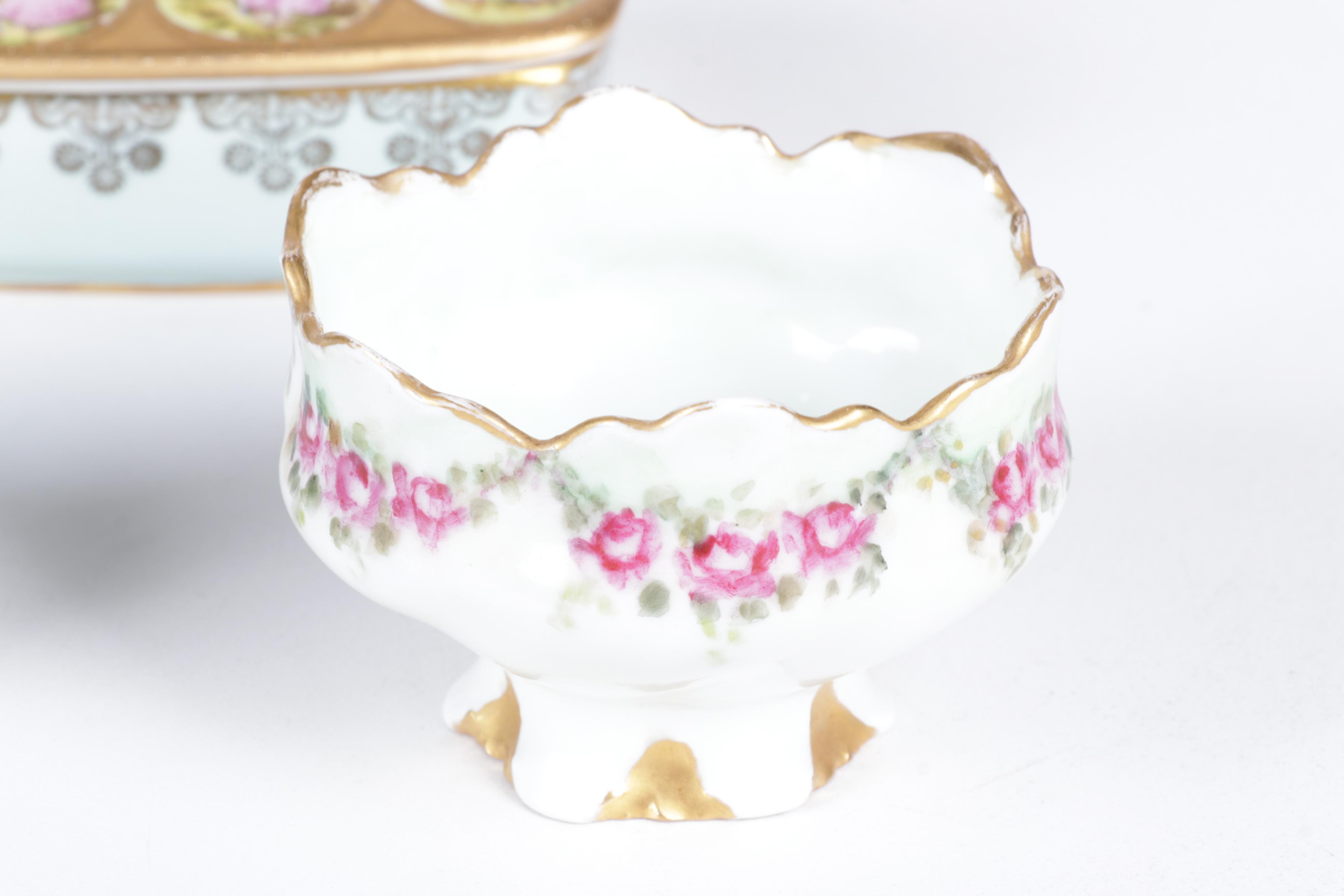 European Porcelain Hair Receivers and Vanity Boxes Featuring Haviland and More