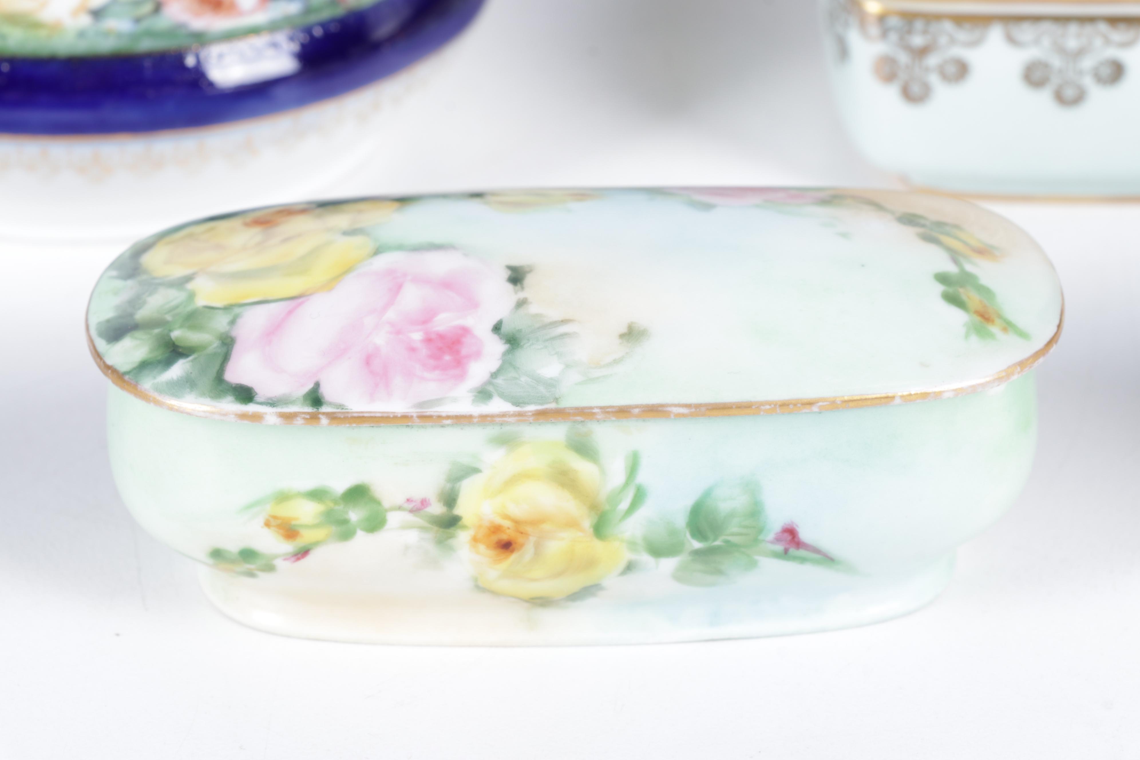 European Porcelain Hair Receivers and Vanity Boxes Featuring Haviland and More