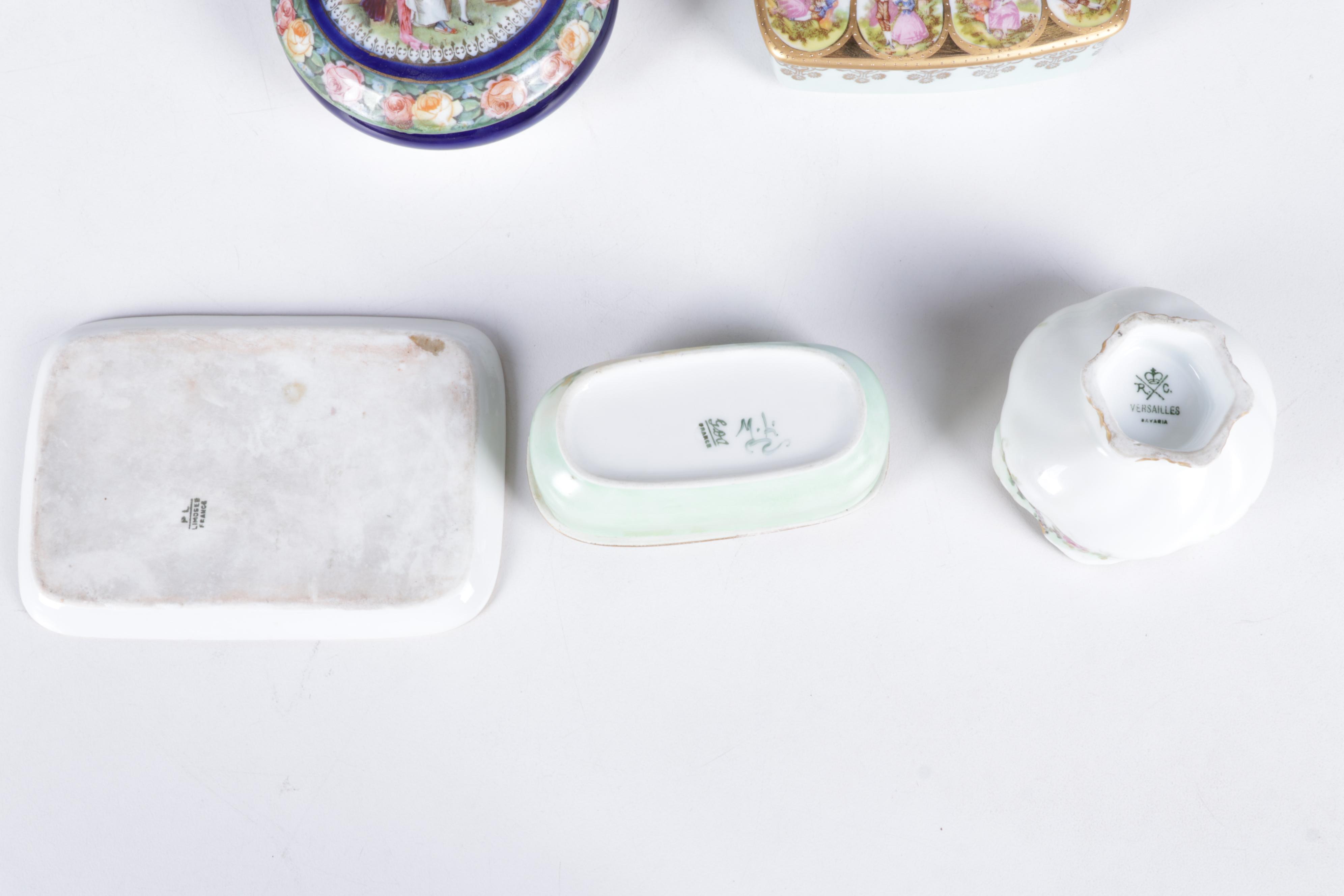 European Porcelain Hair Receivers and Vanity Boxes Featuring Haviland and More