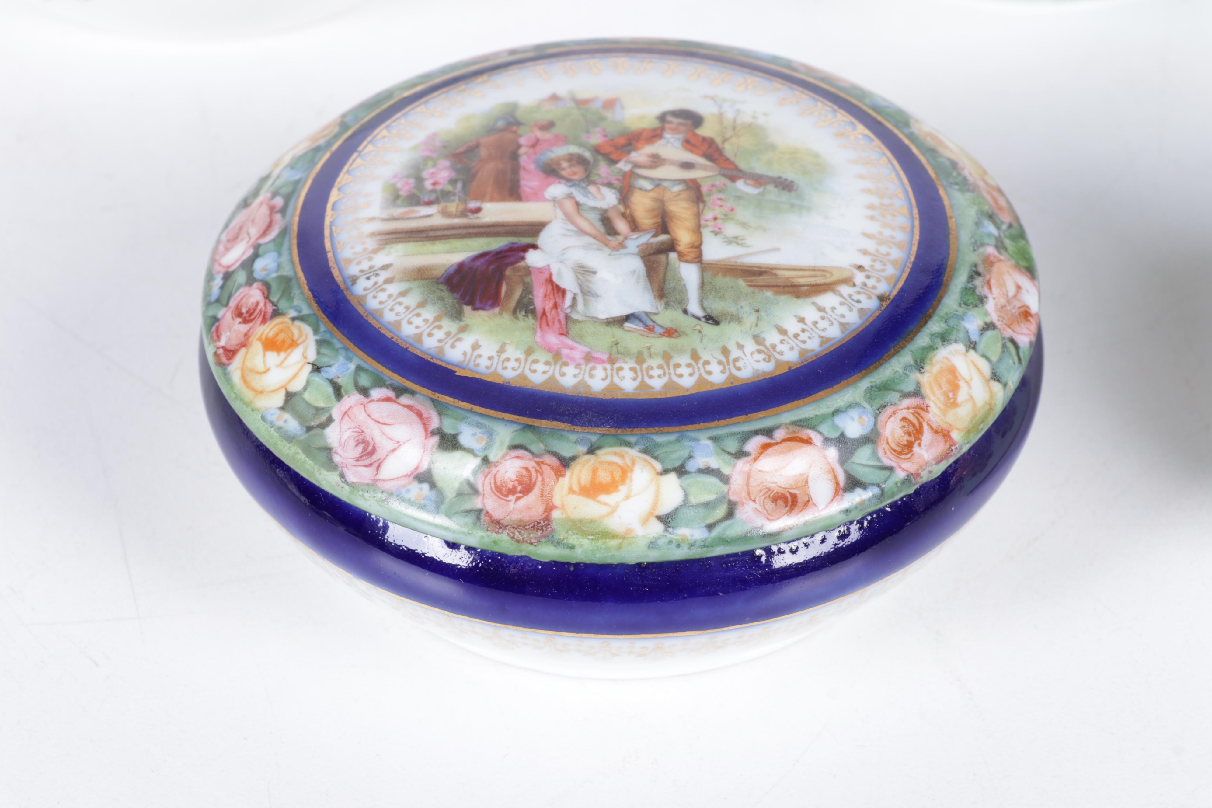 European Porcelain Hair Receivers and Vanity Boxes Featuring Haviland and More