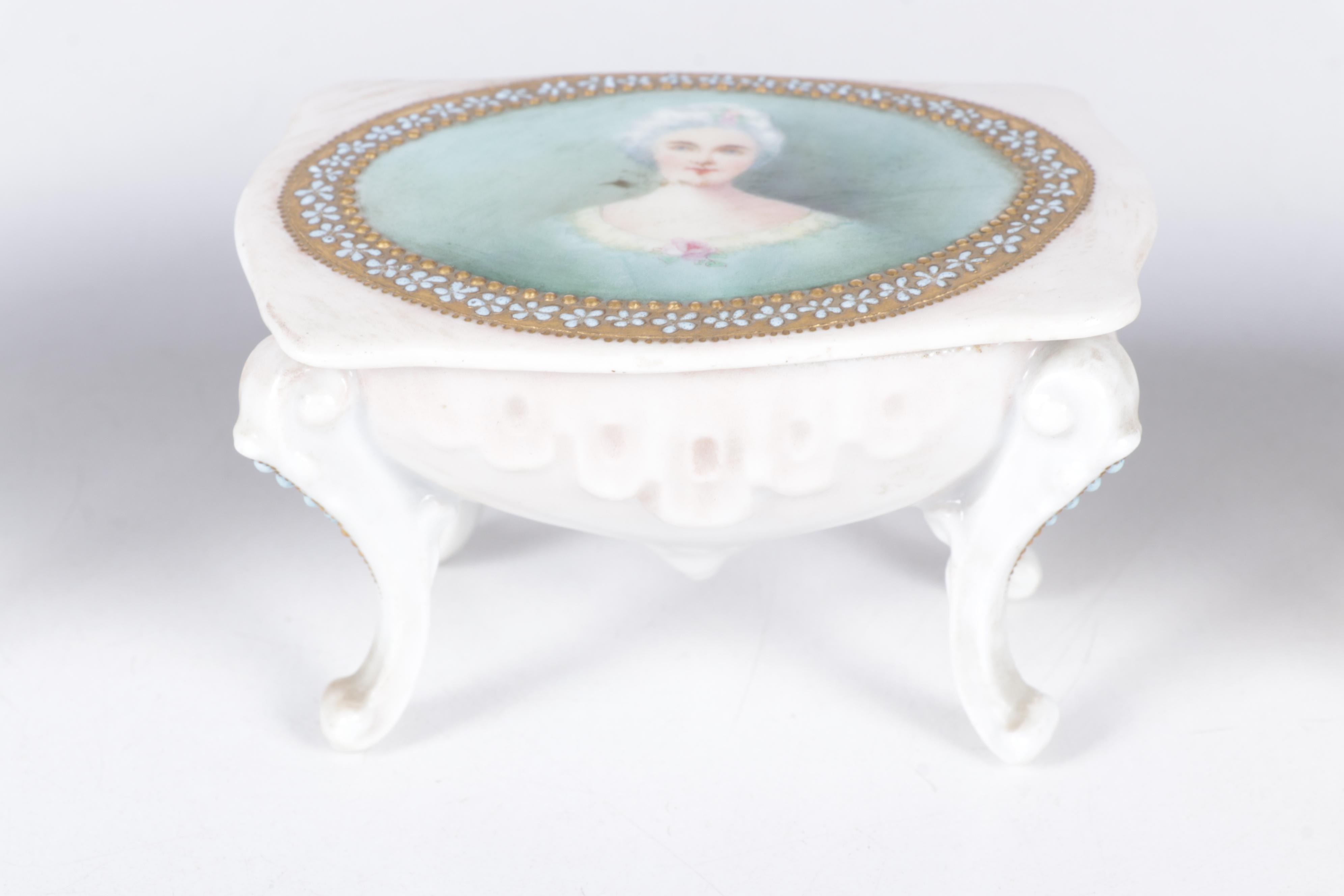 European Porcelain Hair Receivers and Vanity Boxes Featuring Haviland and More