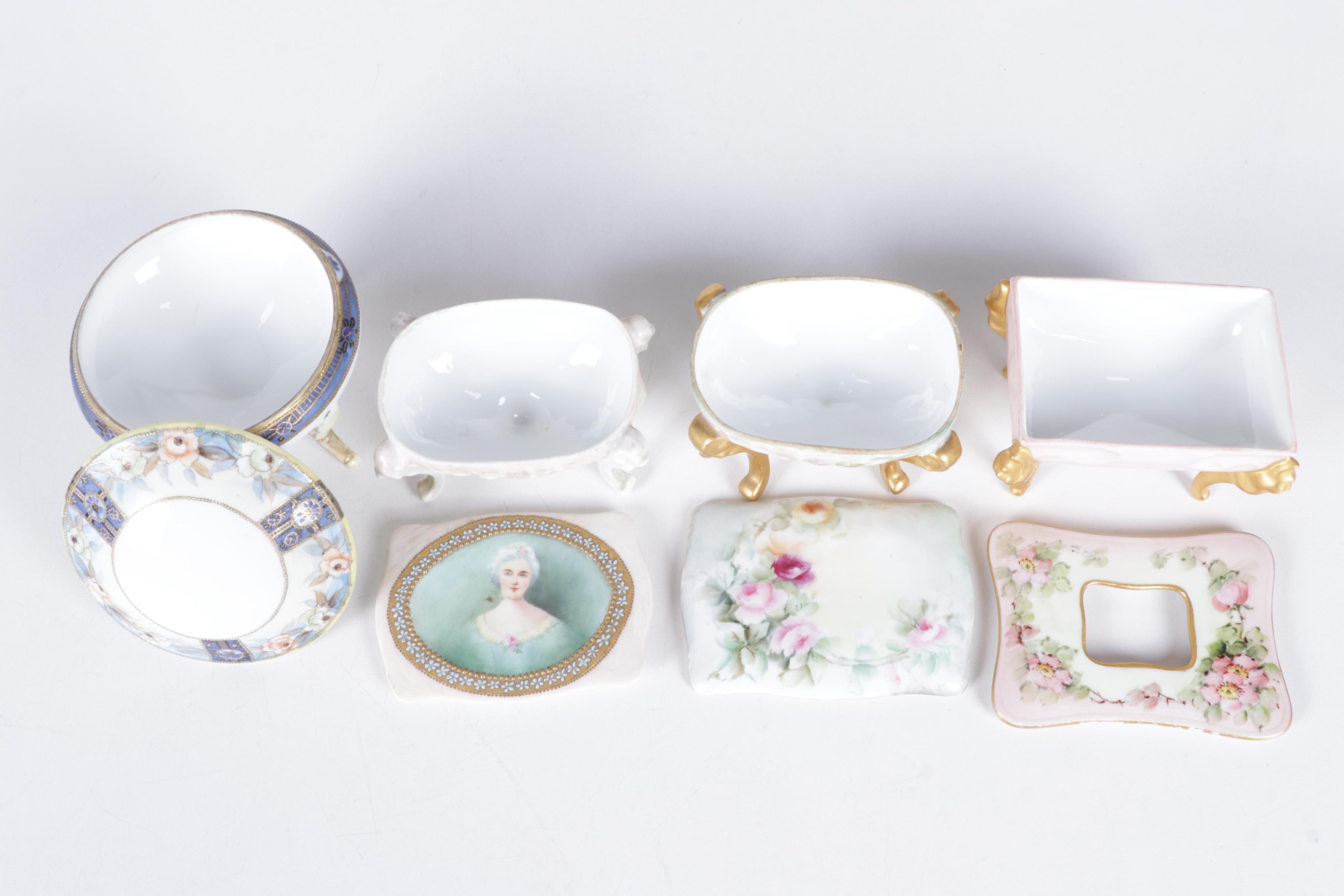 European Porcelain Hair Receivers and Vanity Boxes Featuring Haviland and More