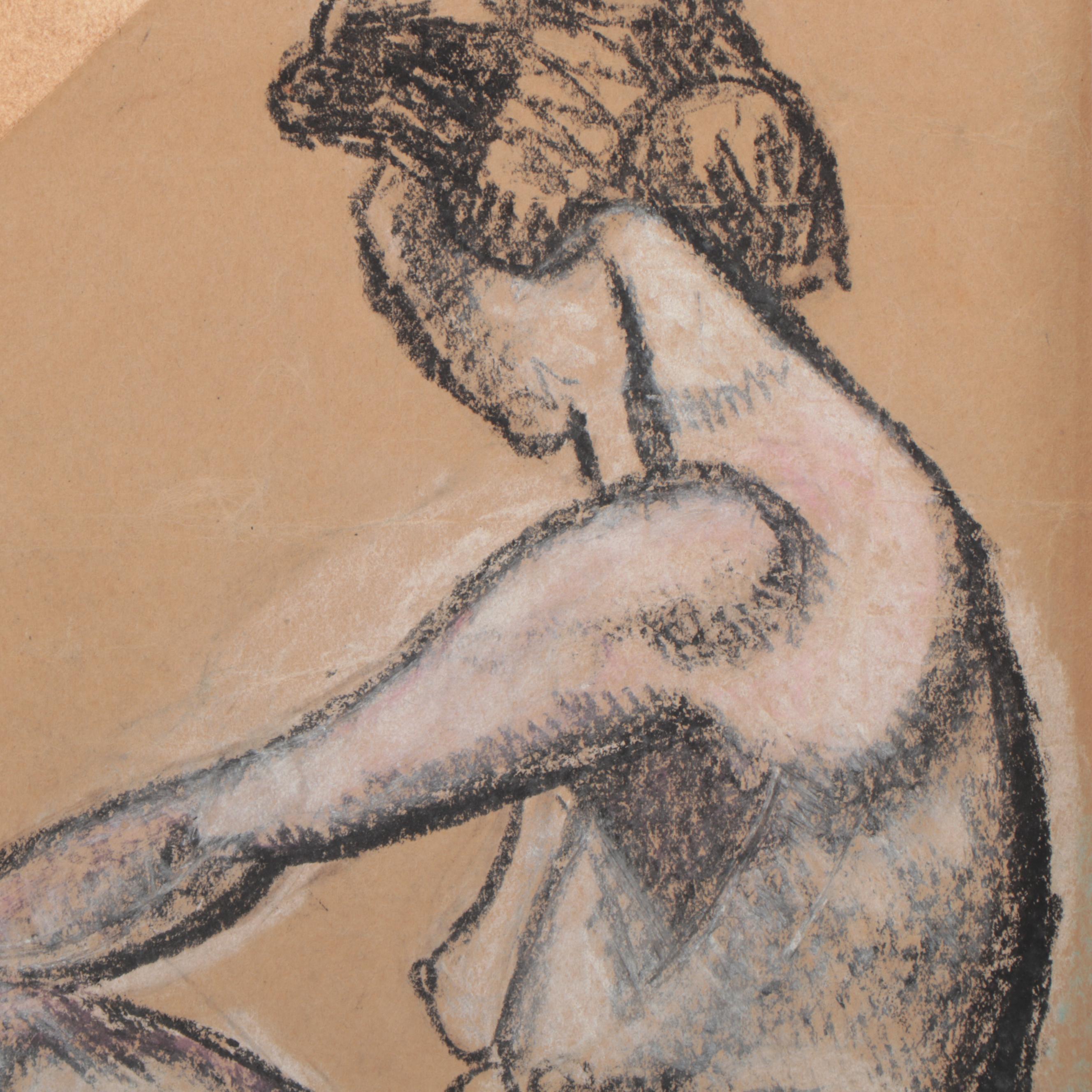 Hayley Lever Figure Drawing of Seated Female Nude