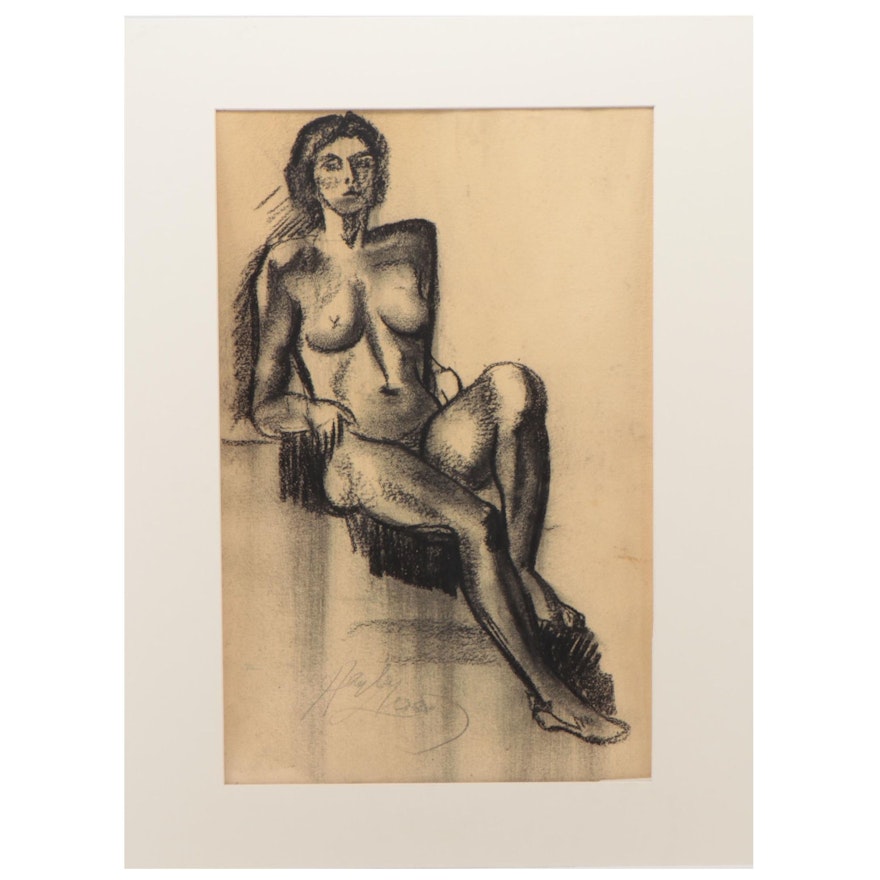 Hayley Lever Figure Drawing of Seated Female Nude
