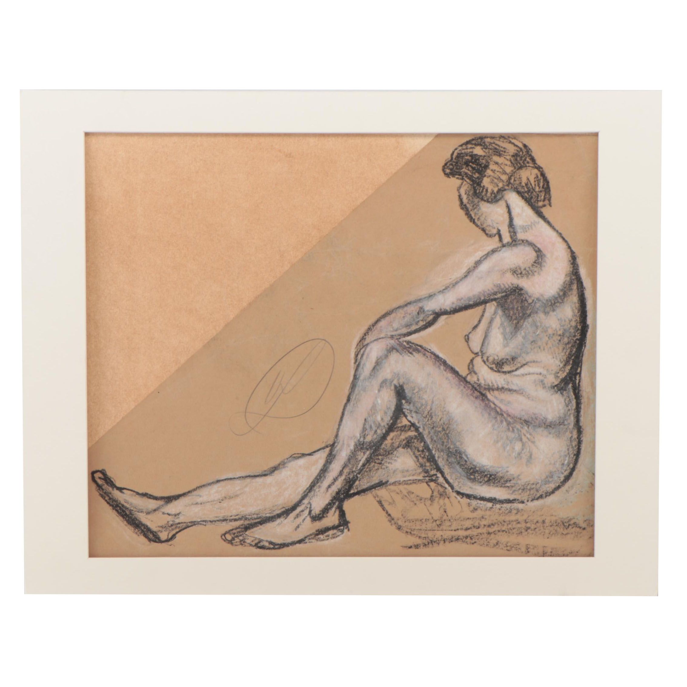 Hayley Lever Figure Drawing of Seated Female Nude