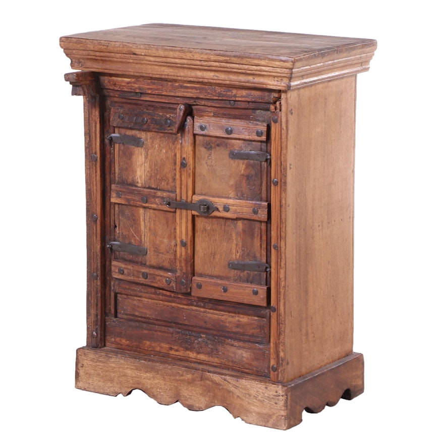 Small Indian Teak Cabinet with Wrought Iron Embellishment