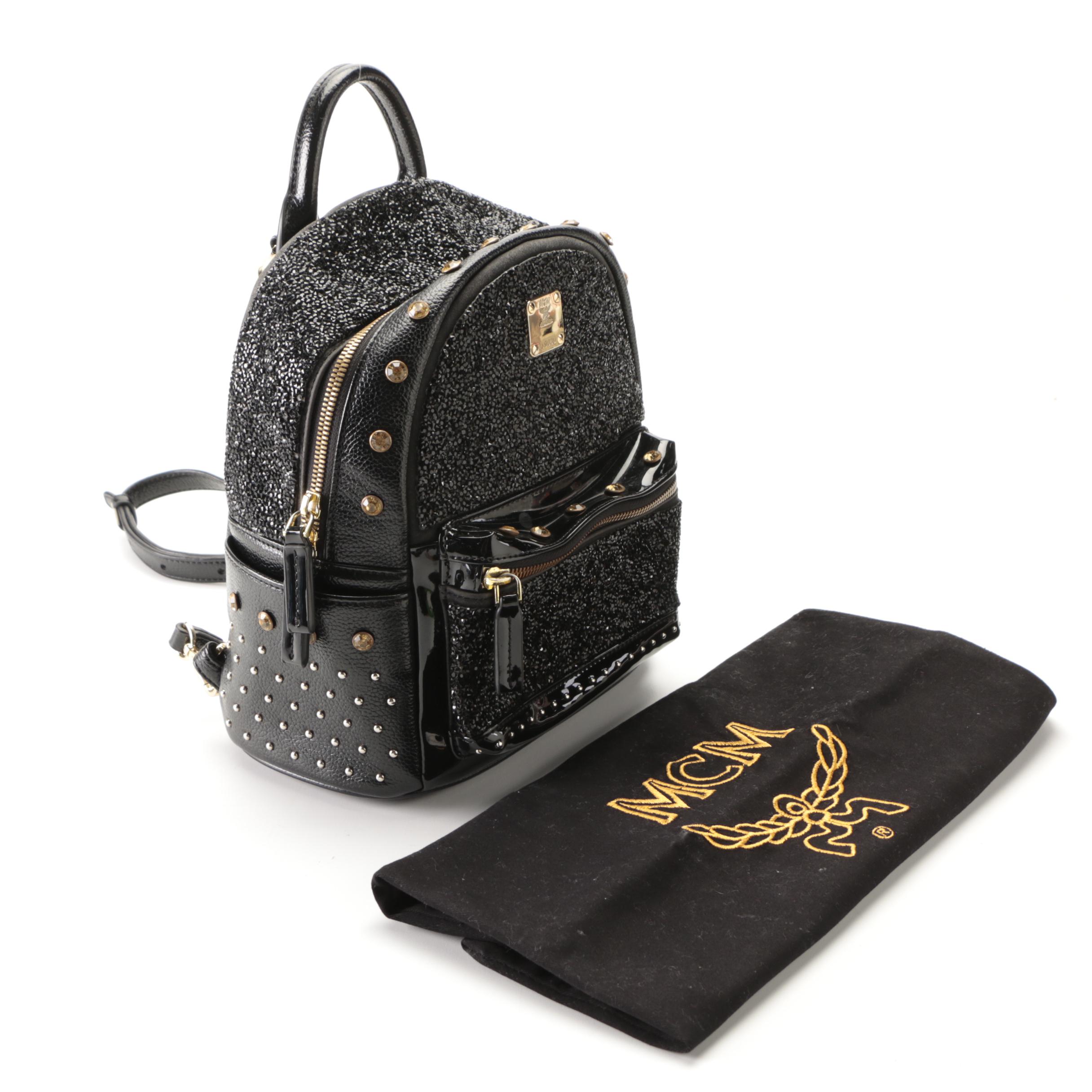 MCM Stark Kristal X-Mini Backpack in Black Embellished Leather